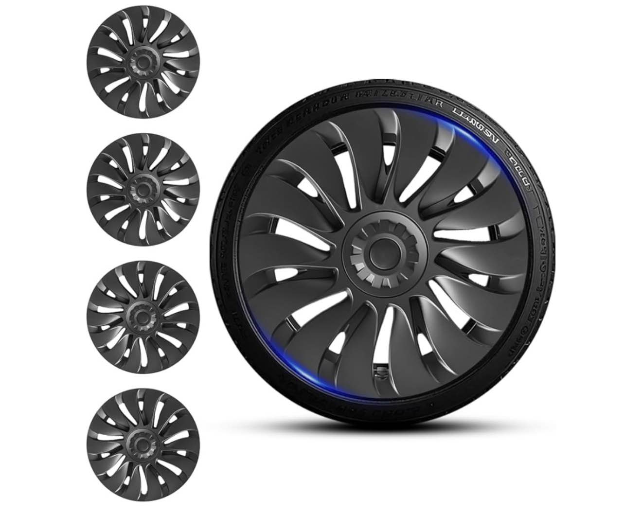 19” Set of 4 Matte Black Wheel Covers 