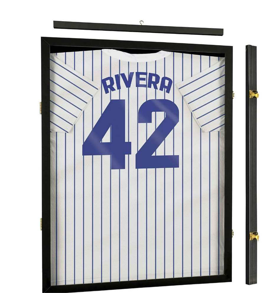 Flybold Jersey Frame Display Case - Matte Black Shadow Box for Football, Basketball, Baseball, Hockey Jerseys - 98% UV Protection - 31.25 x 23.25 in Wall Mount T Shirt Frames for Sports Memorabilia