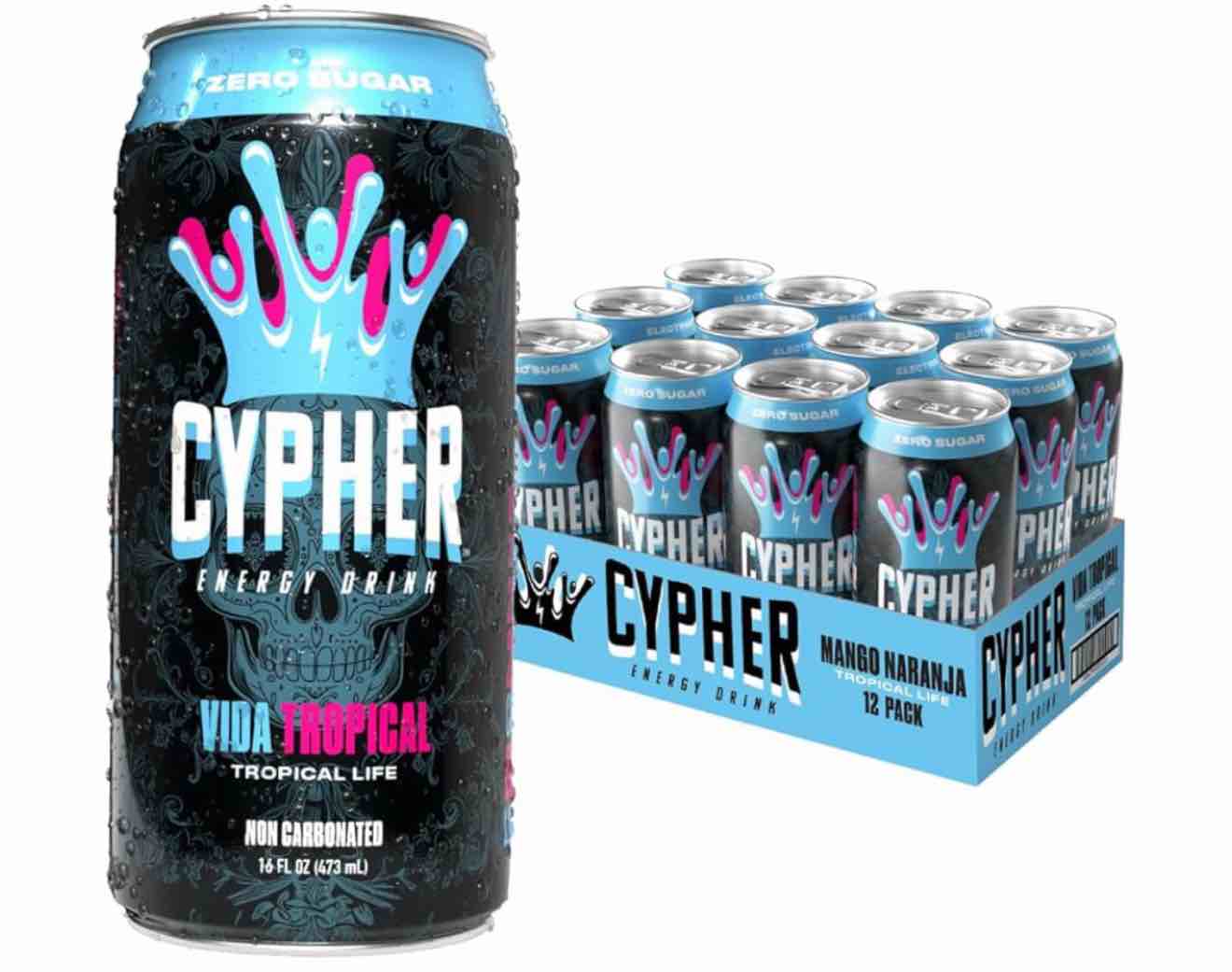 12 pack Cypher Tropical Life Energy Drink - 3g Whey Protein, 0g Sugar, 260 mg Caffeine, Non-Carbonated, High-Performance, Sugar-Free Drink for Sustained Energy and Focus - 12-Pack, 16 oz Cans(BB 4/12/26) 