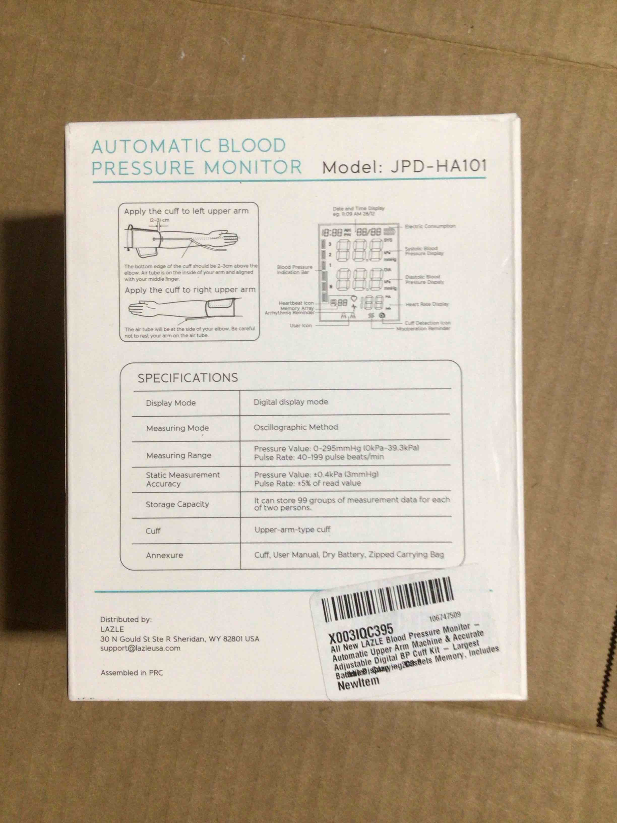 Lazle Automatic Blood Pressure Monitor JPD-HA101