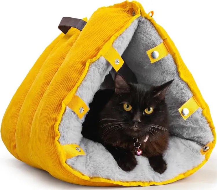 Cozy Cat Cave Bed for Indoor Cats – Enclosed Self-Warming Hideout with Soft Cushion, Portable 3-in-1 Nest Design Converts to Open Mattress