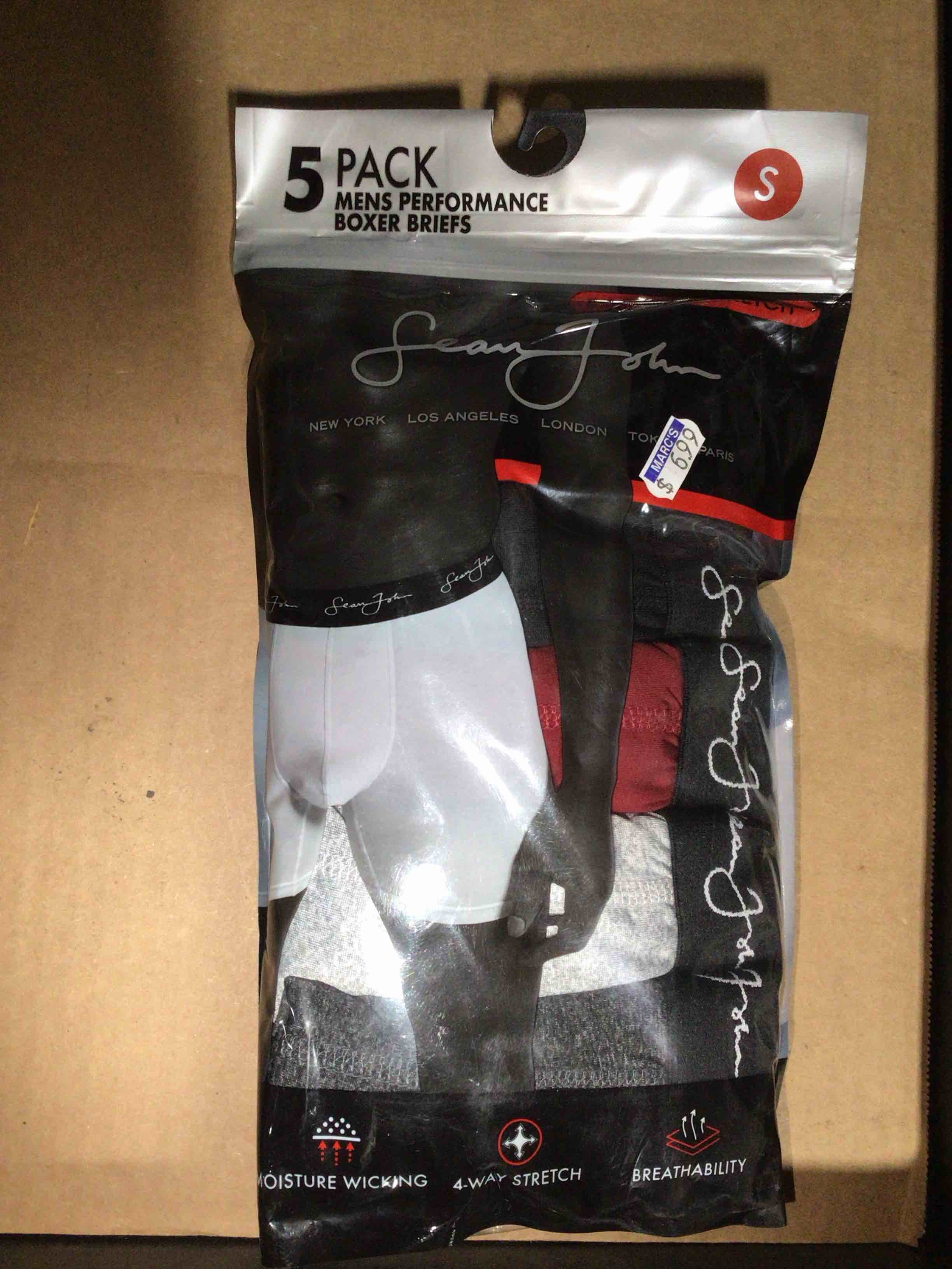 Seam John 5 Pack men’s performance boxer briefs, size S