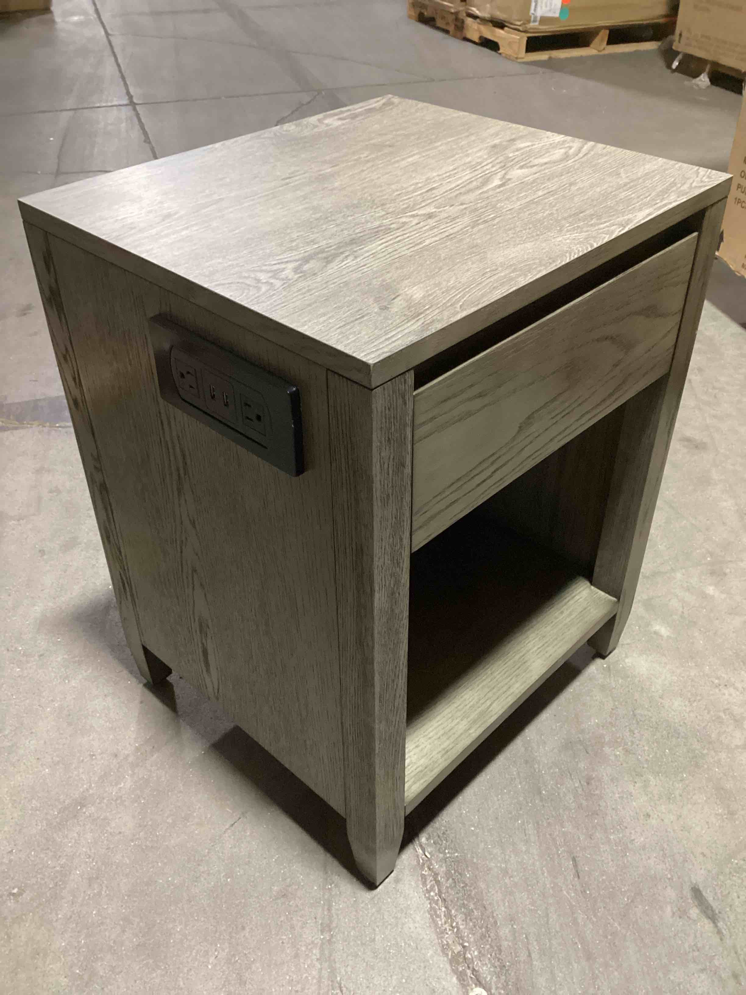 Landing Carter Oak 1-Drawer Night Stand With Charging Station On Left, 20in x 18in x 26in