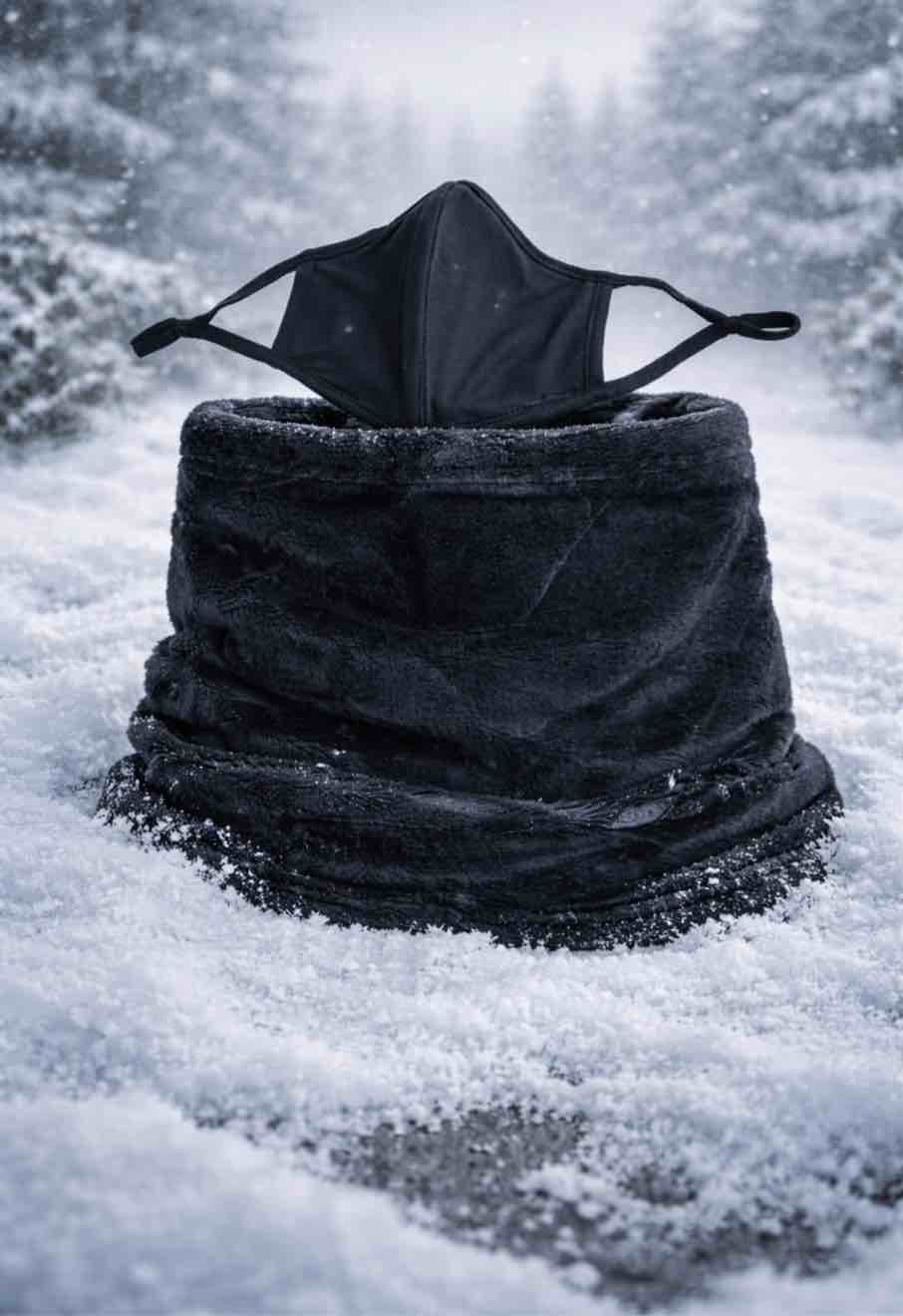 Women’s double up fleece neck warmer with face mask black 