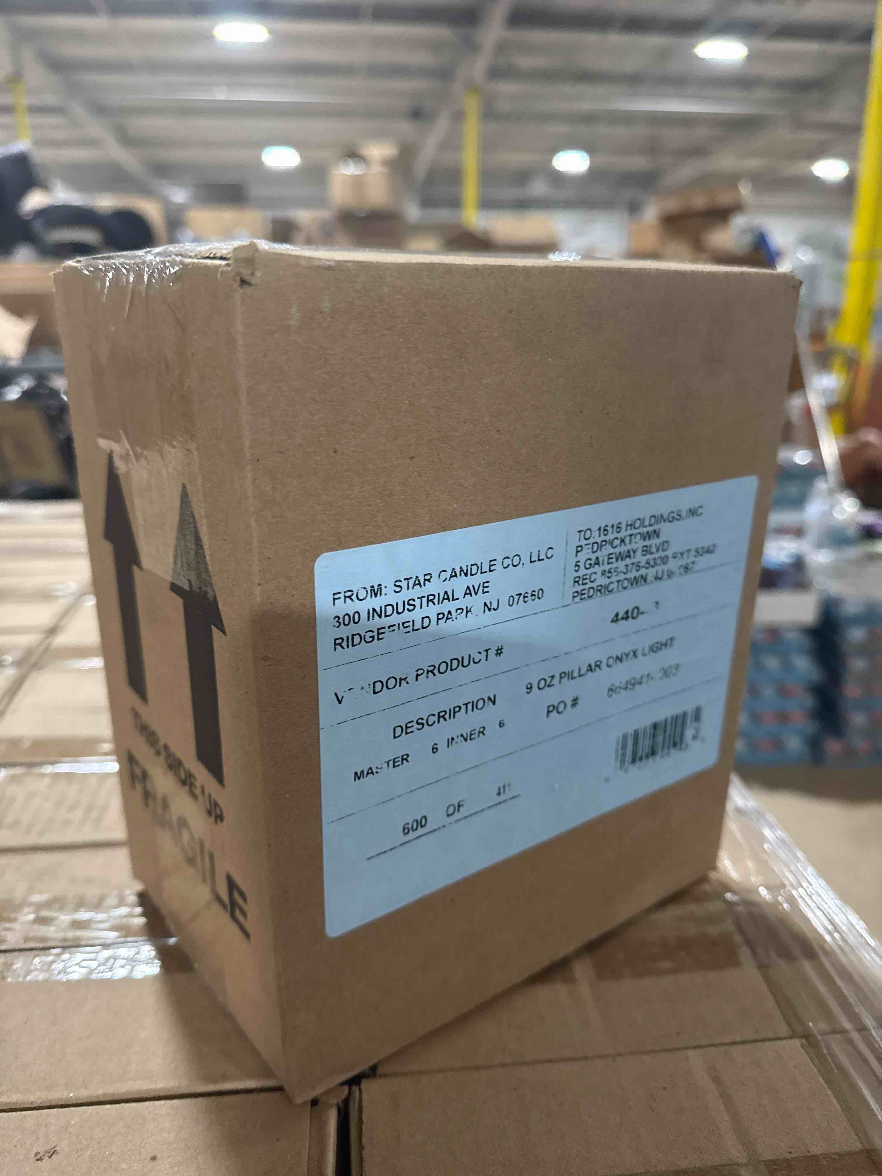 Condition photo showing New/Like New for case of 6 Onyx Light 9oz Pillar Scented Candle 