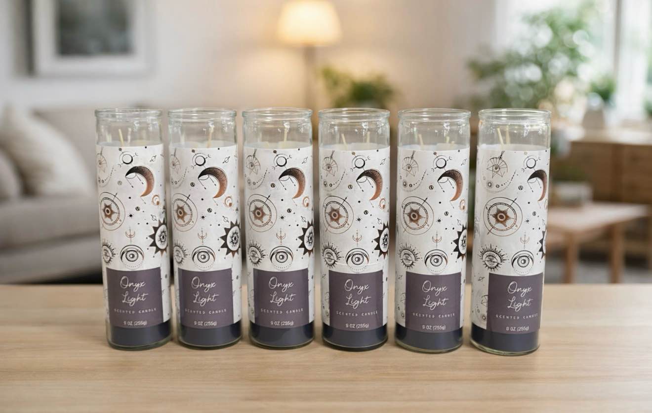 case of 6 Onyx Light 9oz Pillar Scented Candle 