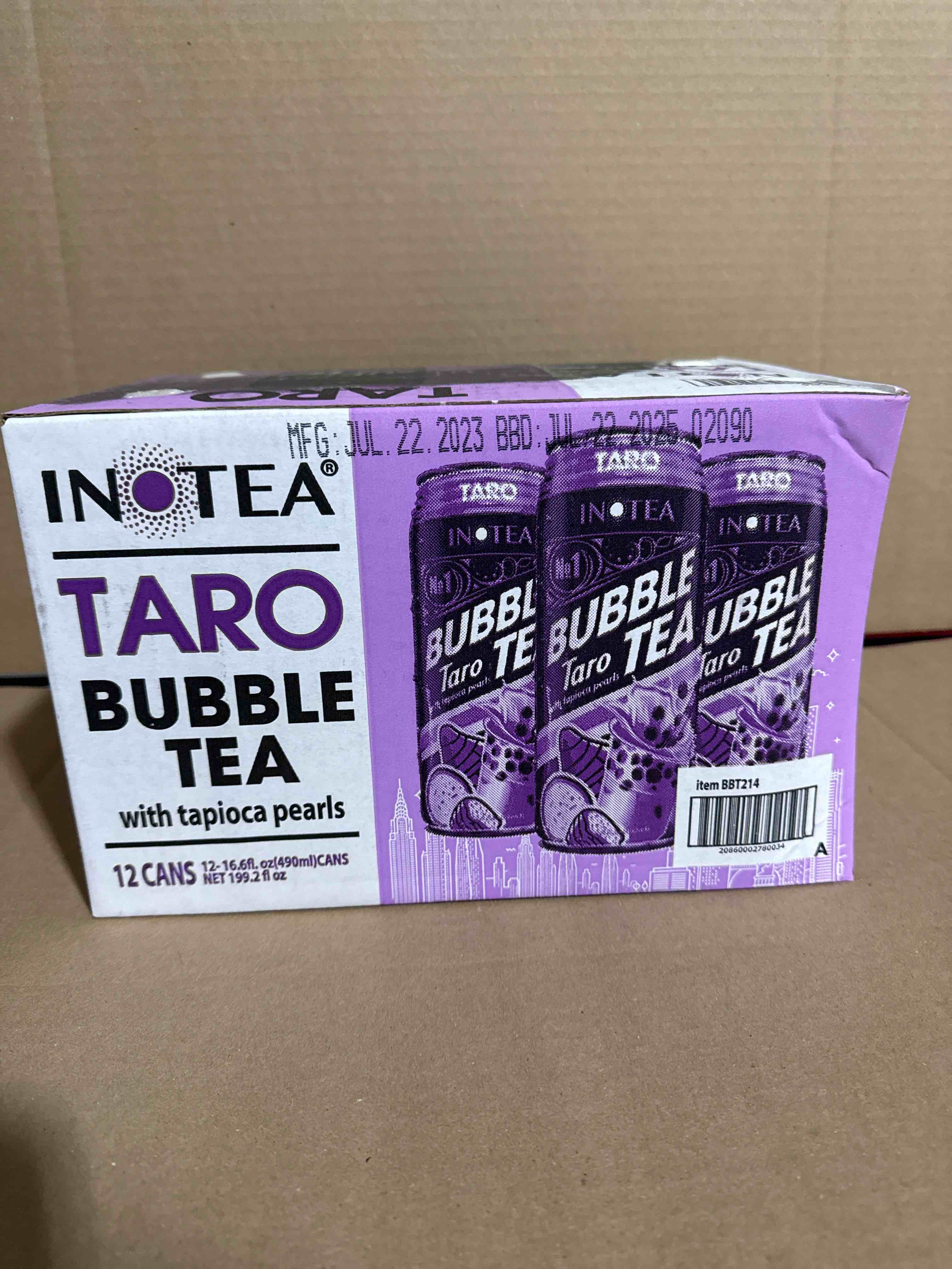 Inotea, Bubble Milk Tea Taro With Tapioca Pearls, 16.6 Oz (Case Of 12) BB 7.22.25 