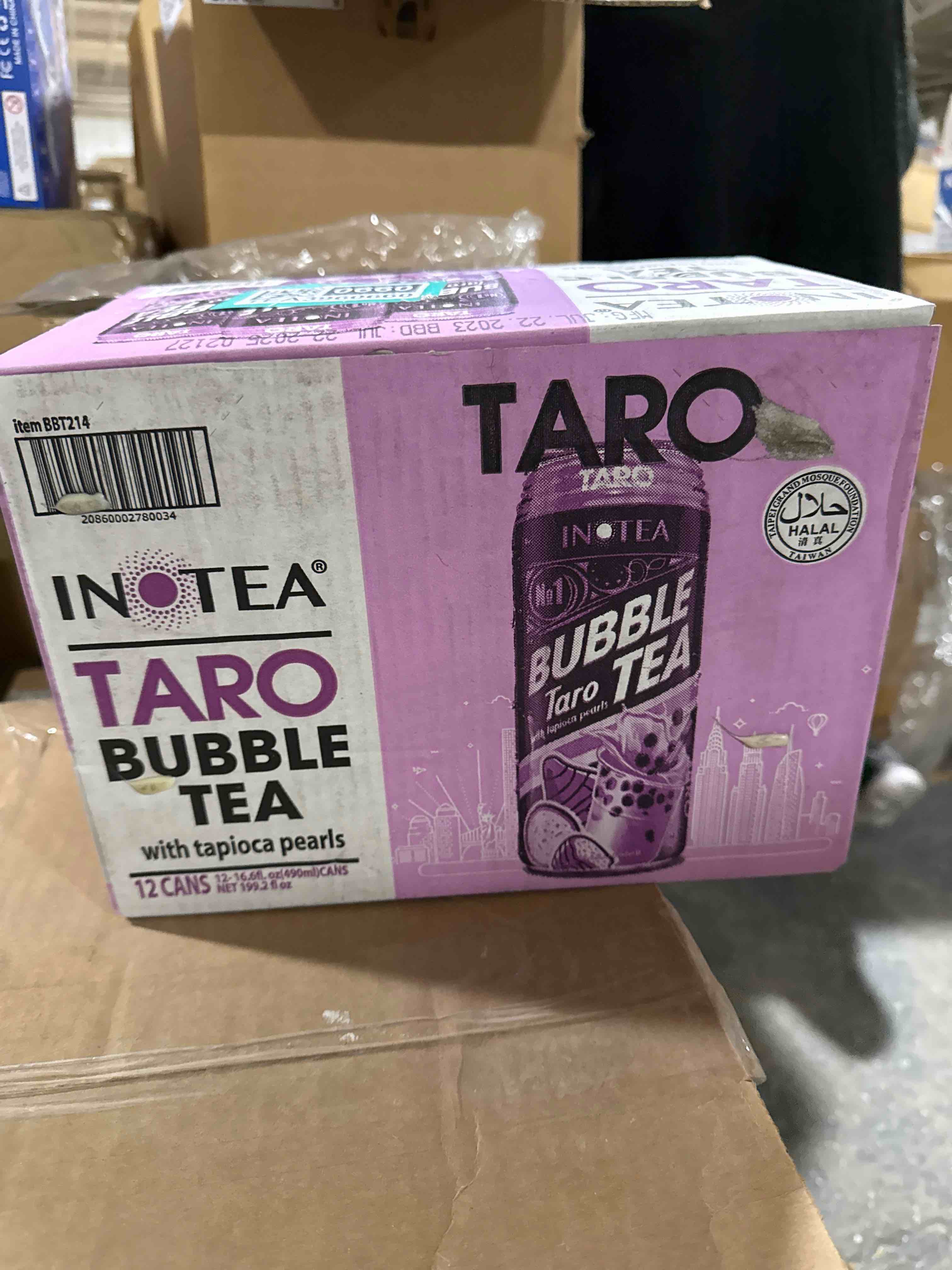 Condition photo showing New/Like New for Inotea, Bubble Milk Tea Taro With Tapioca Pearls, 16.6 Oz (Case Of 12) BB 7.22.25 