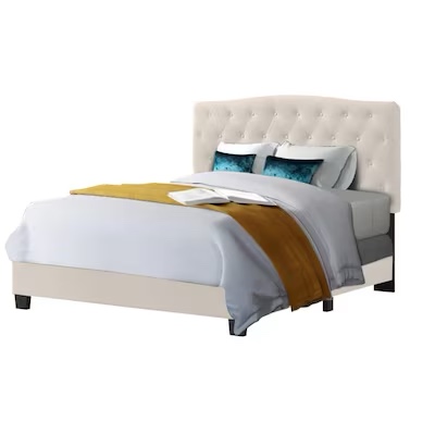 Brand New Complete Belle Isle Furniture Cape Coral Queen Upholstered Bed - Beige/Shimmer Linen Platform Bed