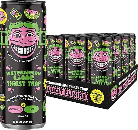 Illicit Elixirs - Sparkling Juice Mocktails with Real Fruit Juices and Functional Amino Acid Blend that Supports Dopamine Production - Non-Alcoholic & Caffeine Free (12 Pack, Watermelon Thirst Trap)
