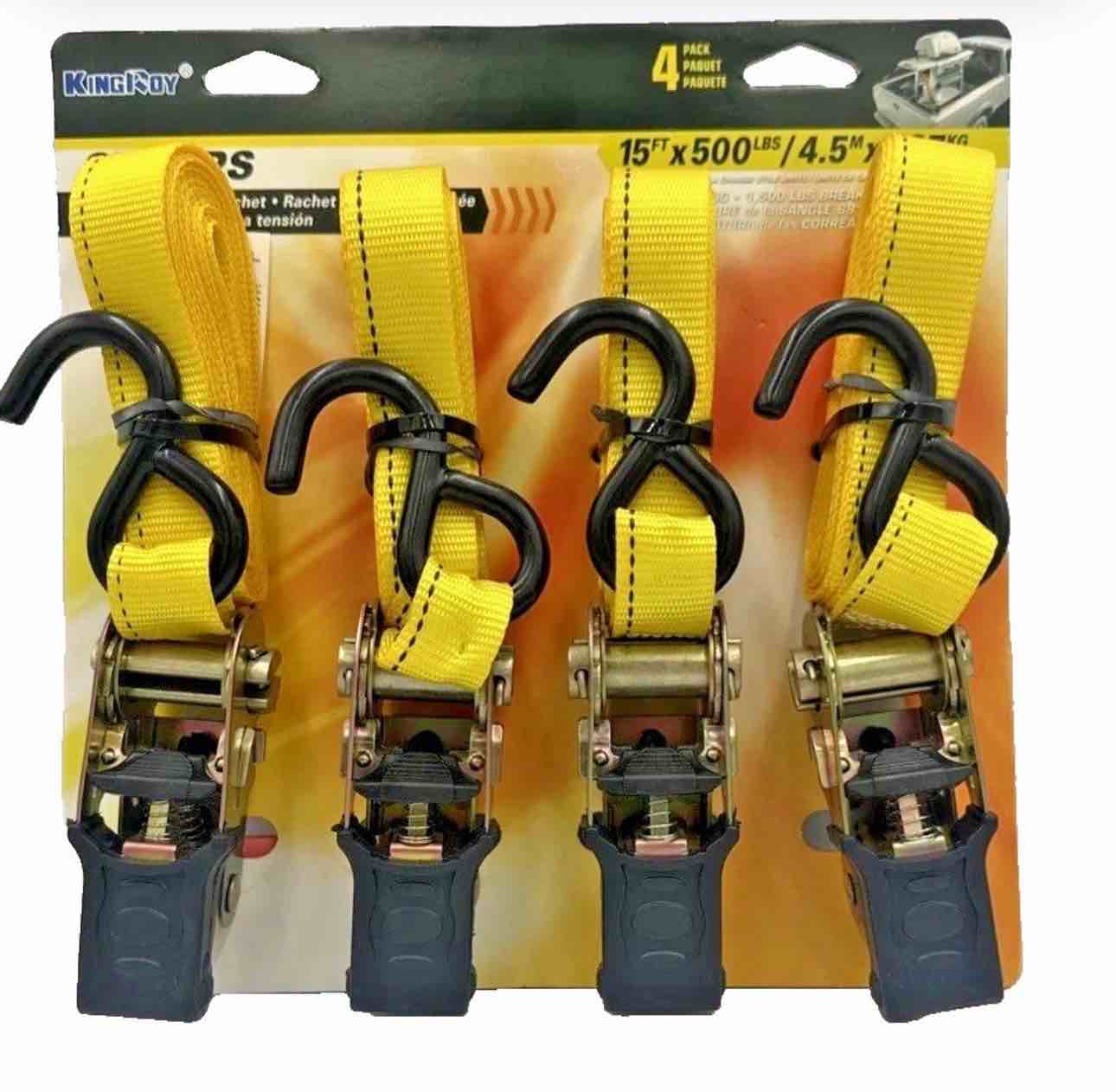 case pack of 5,   King Roy Ratchet Tie Down - 15ft 500lbs, 4pc 