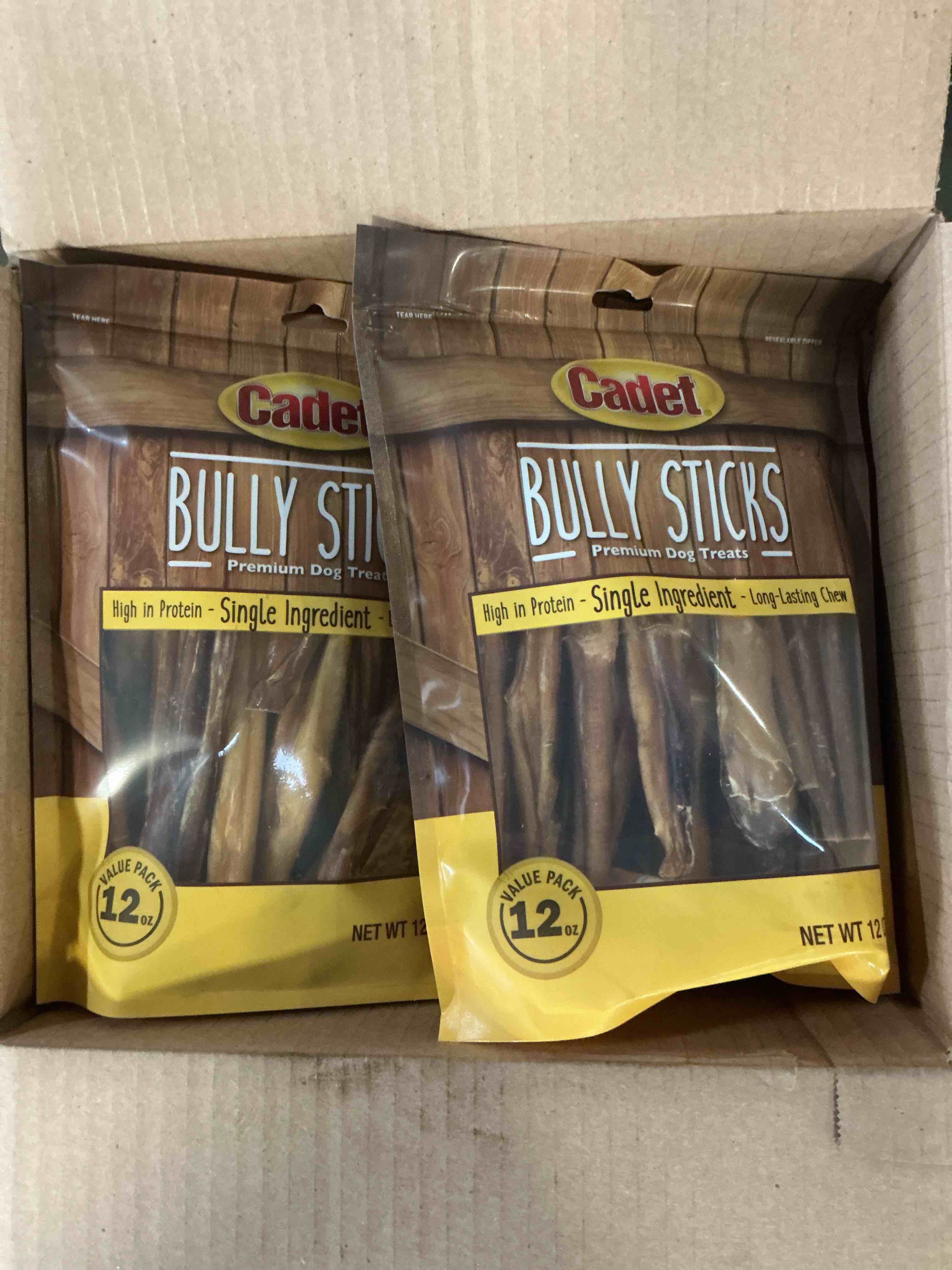 Condition photo showing New/Like New for (Best by:03/31/26) Cadet Bully Sticks for Small Dogs – All-Natural Beef Pizzle, High Protein, Low Fat, Long-Lasting, Grain & Rawhide-Free Dog Chews for Aggressive Chewers, Small pack of 6  (12 Ounce)