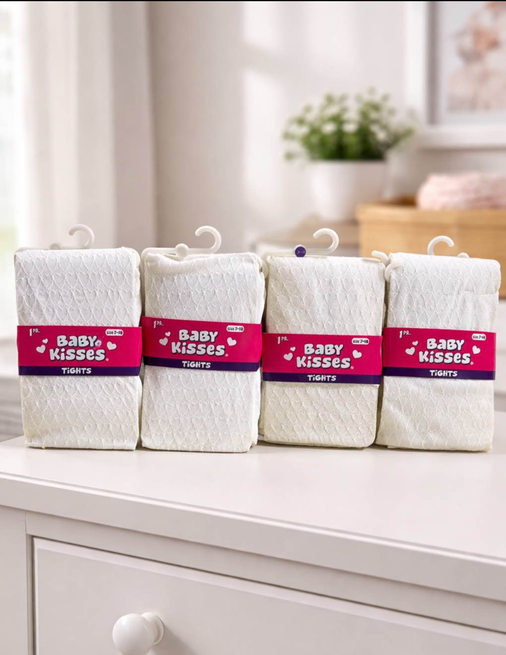 Set of 4 Baby Kisses Tights, White Size 7-10