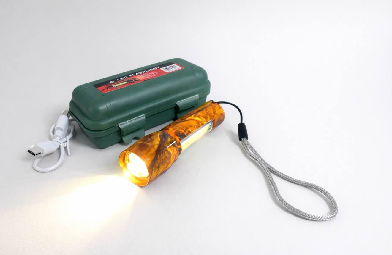  LED Flashlight, 3 Mode High Lumens LED Flashlight White Light Torch USB Rechargeable, Camouflage Green