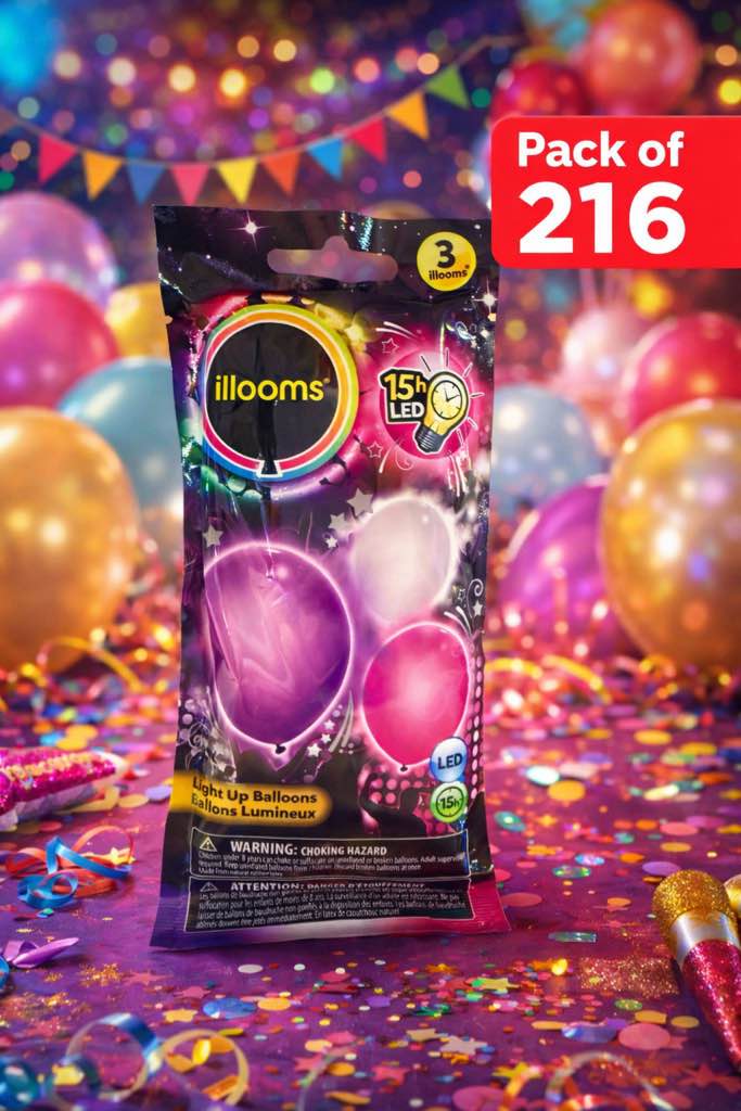 box of 216 Illooms Light Up Balloons LED 15 Hrs 