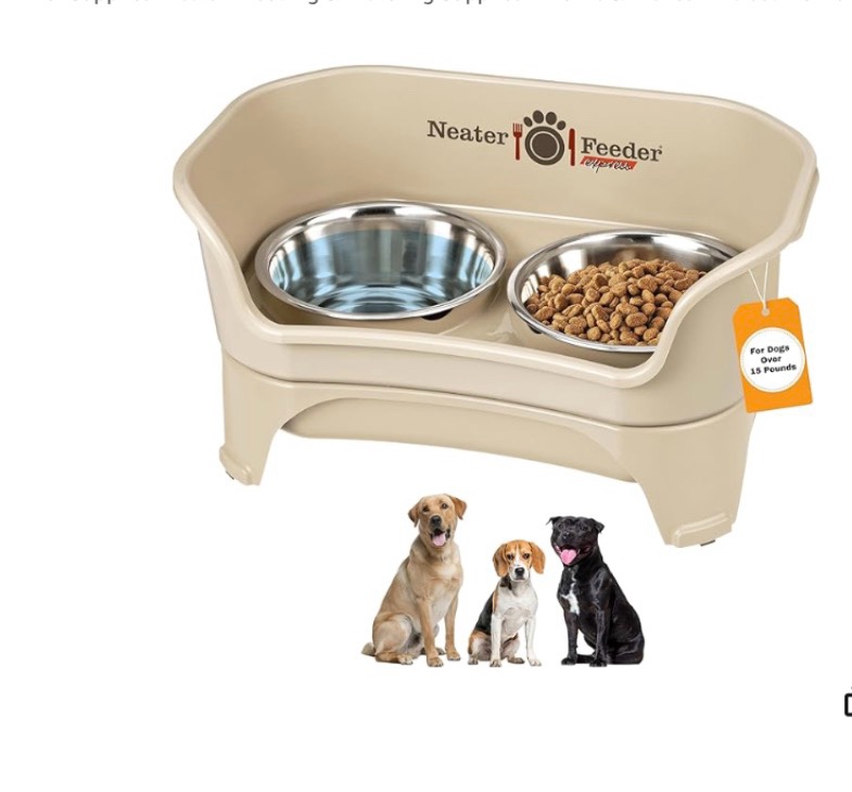 Neater Feeder Express Mess Proof Dog Bowls Elevated for Medium to Large Sized Breed, No Spill Raised Dog Food Bowl Stand, Stainless Steel Food and Water Bowl Set, Pet Dish Feeding Station, Almond