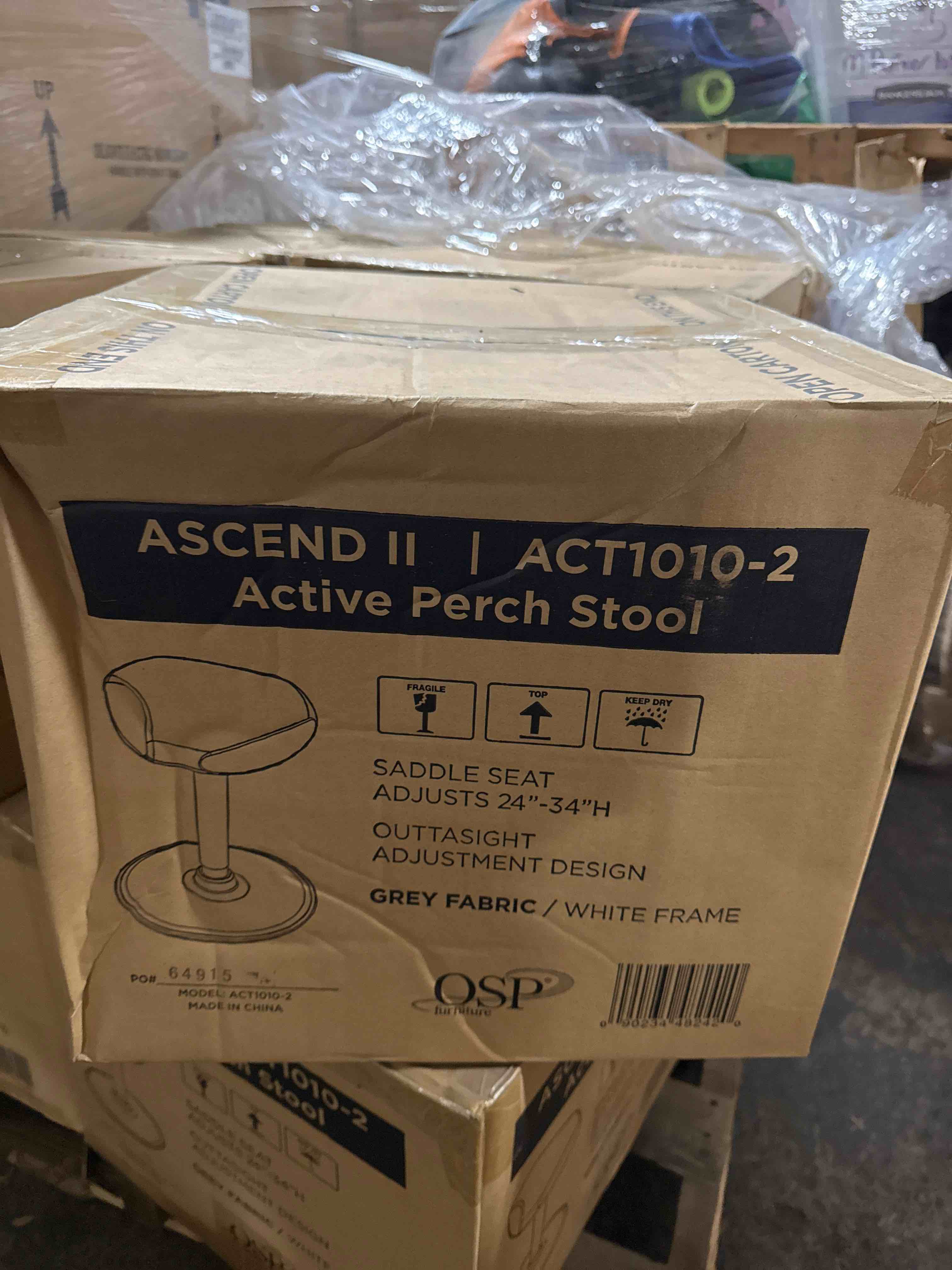 Condition photo showing item condition for Active Perch Seat with White Frame and Gray Fabric