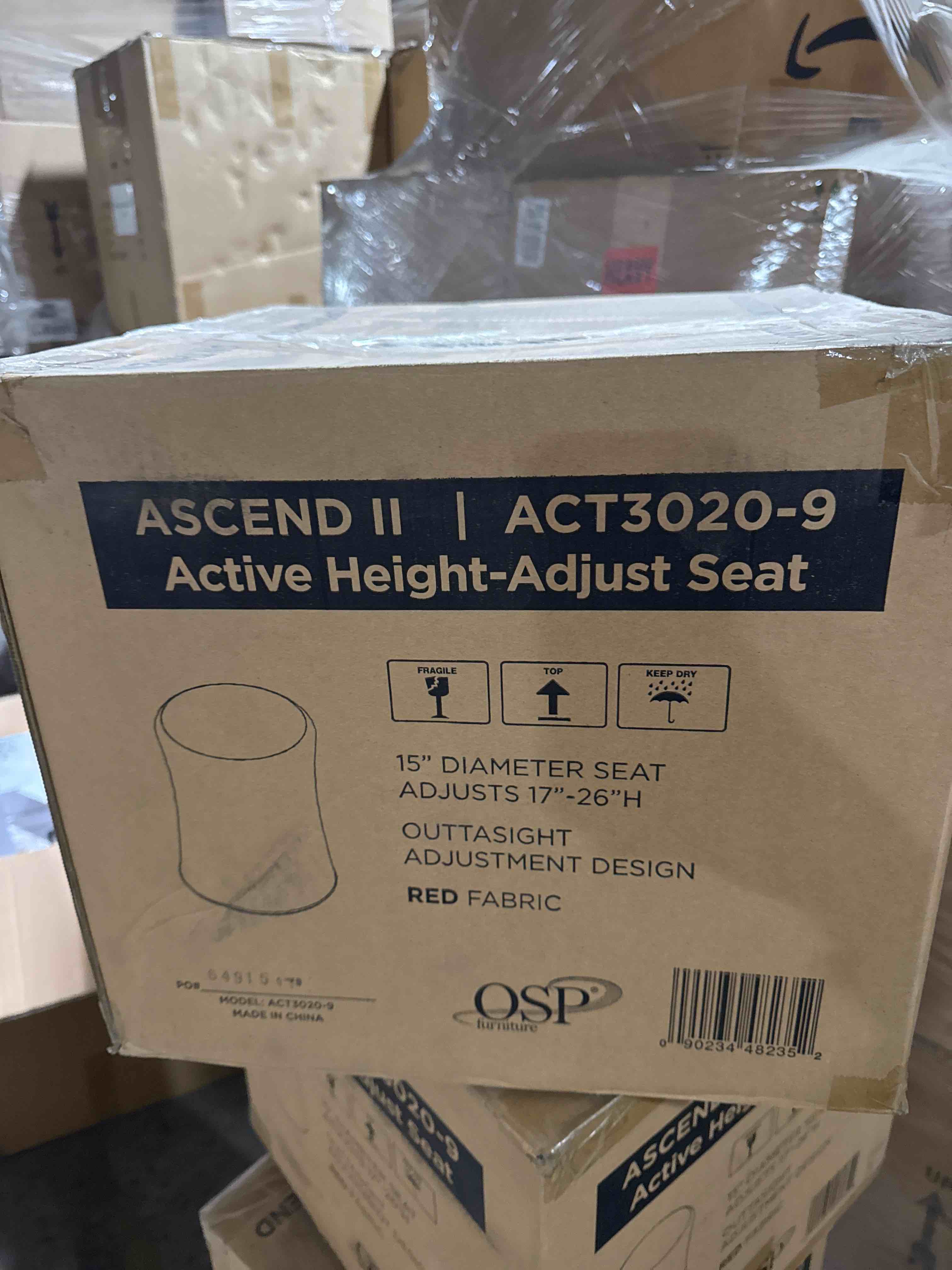 Condition photo showing New/Like New for Active Height Stool with White Frame and Red Fabric 18 -26