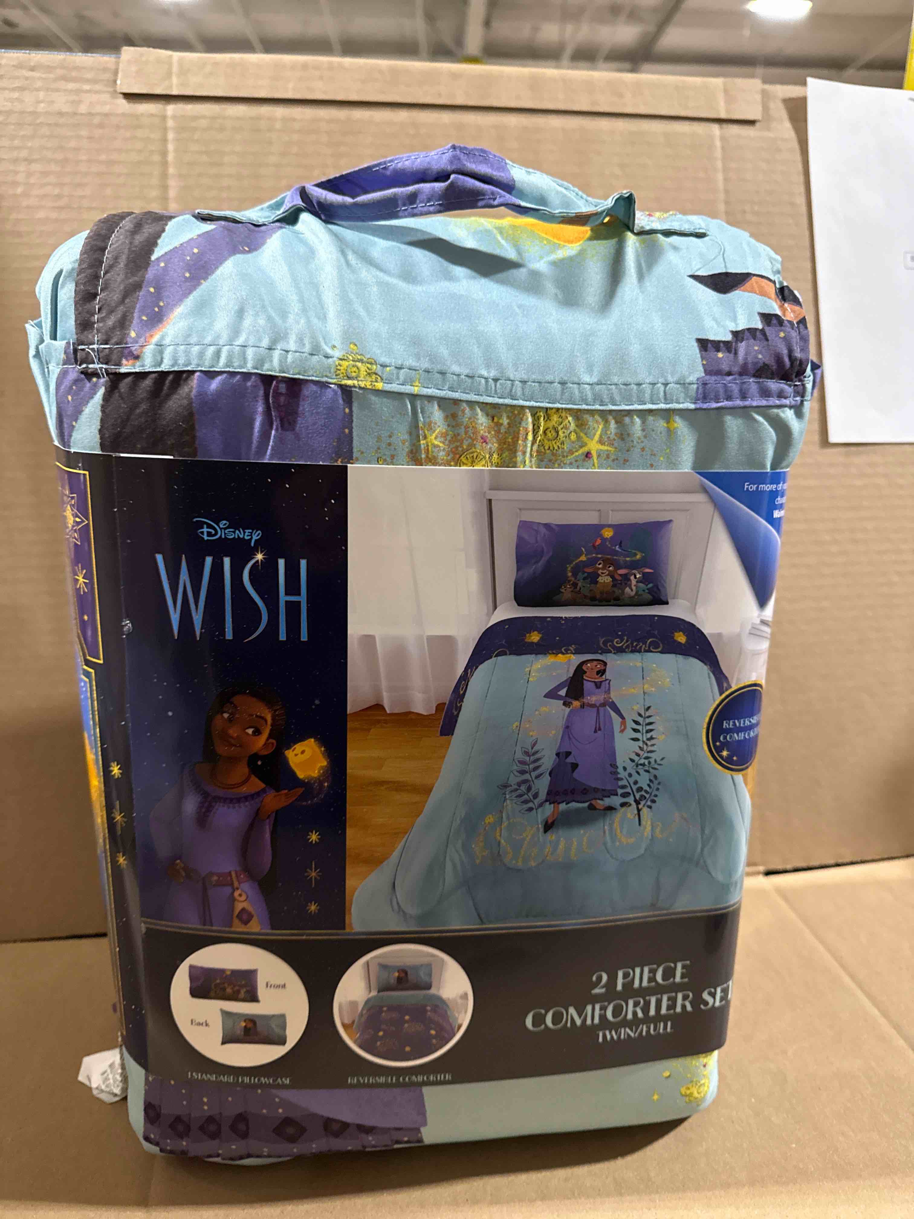 Condition photo showing Brand New for Disney Wish Kids 2-Piece Twin/Full Reversible Comforter and Pillowcase Bedding Set  Microfiber  Purple