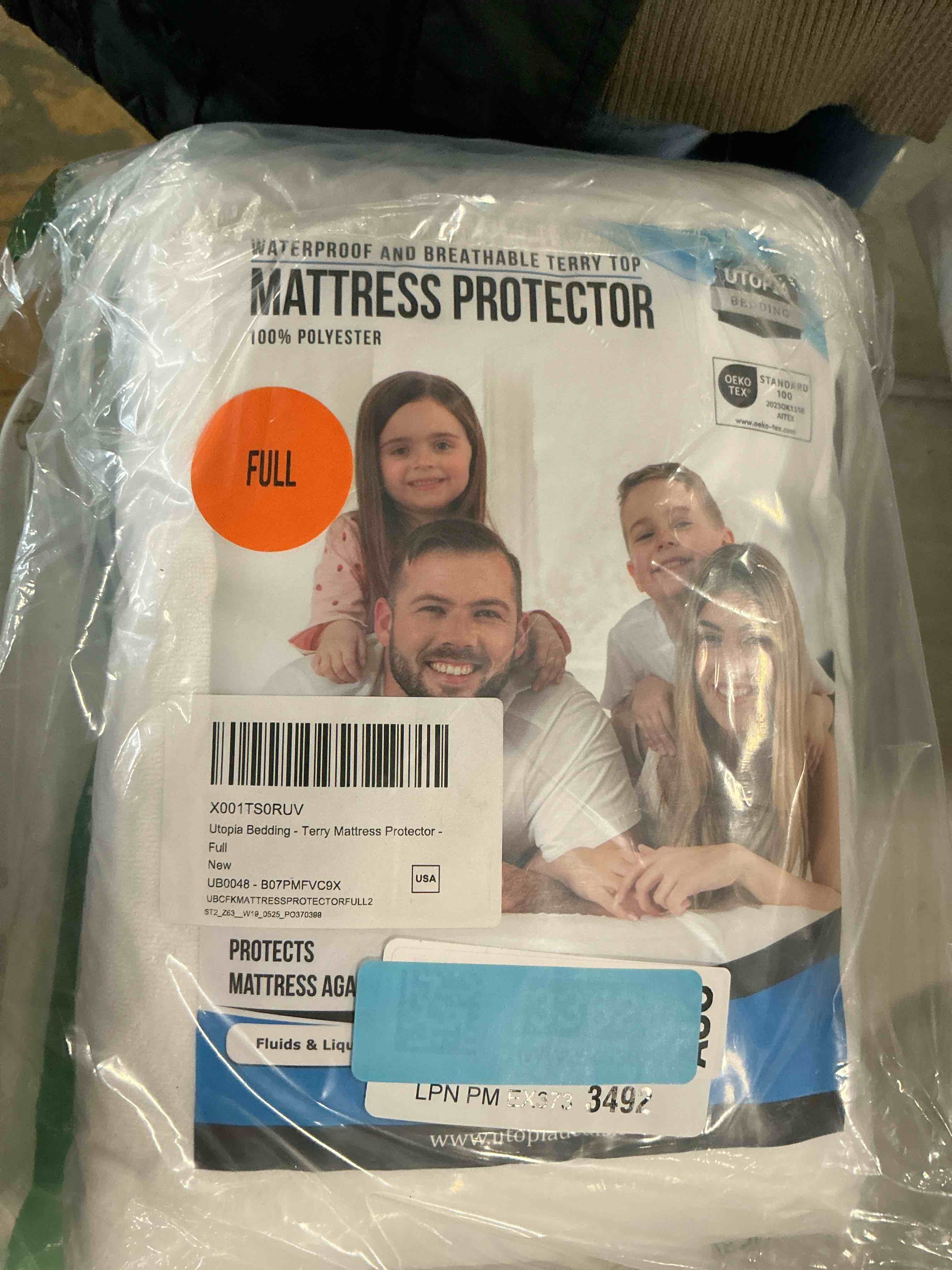 Condition photo showing As Is for Utopia Bedding Waterproof Mattress Protector Full Size, Premium 200 GSM Terry Mattress Cover, Soft & Breathable Bed Cover, Fitted Sheet Style with Stretchable Deep Pockets 15" (White) White Full