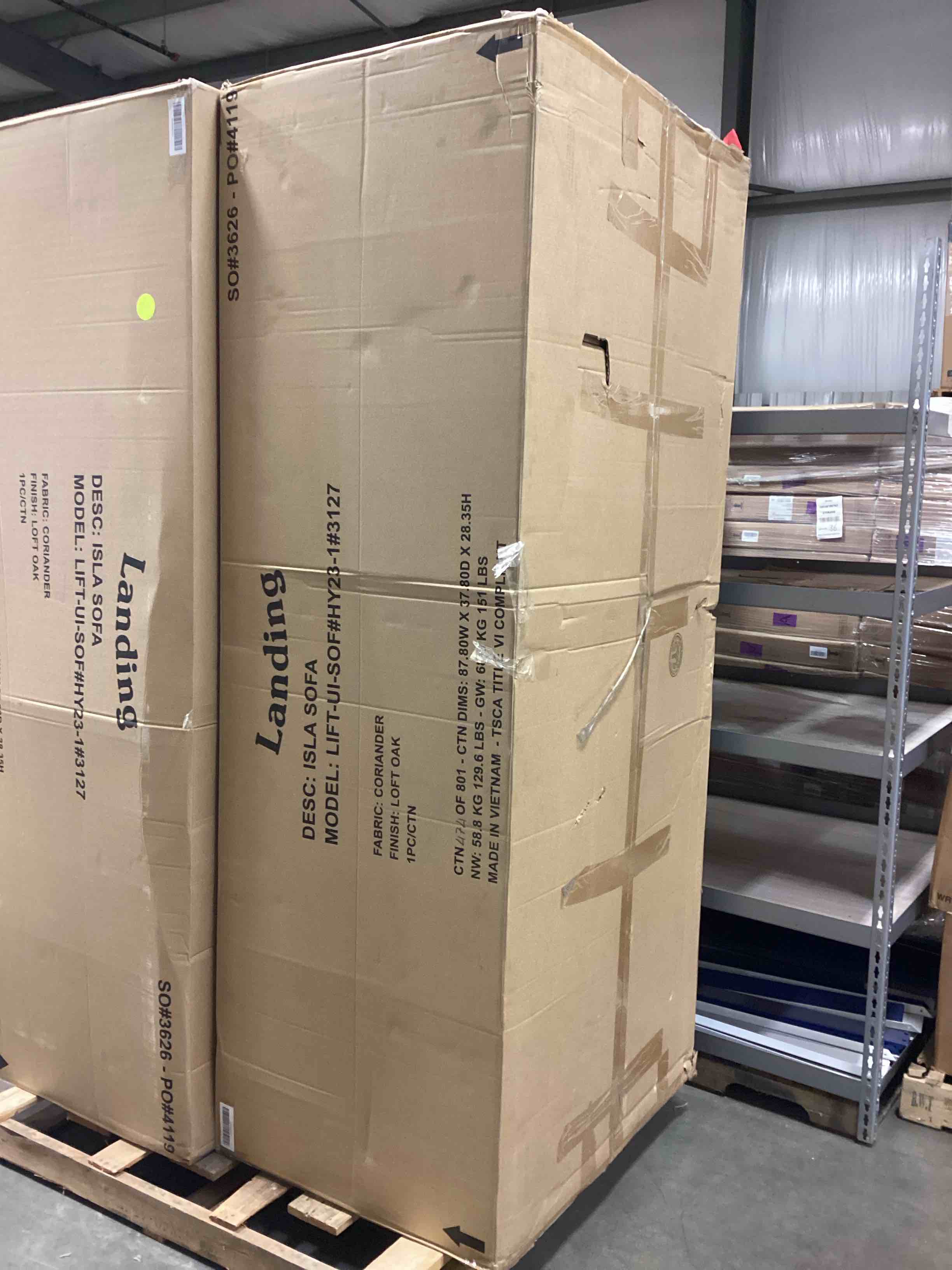 Condition photo showing New/Like New for Landing 85-Inch Isla Sofa, Coriander Color Fabric With Loft Oak Base