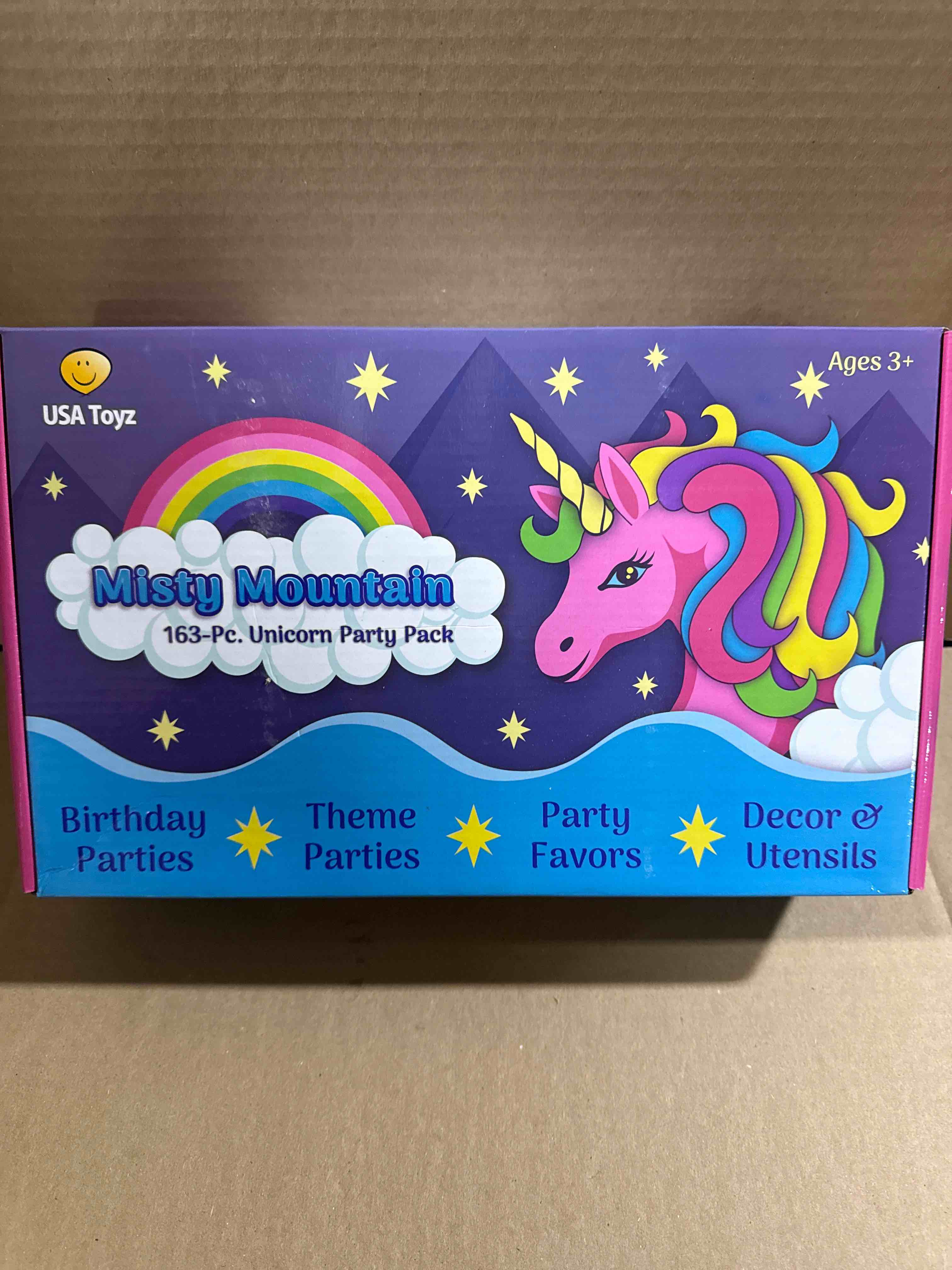 Condition photo showing New/Like New for USA Toyz Rainbow Unicorn Party Supplies - 163pk Unicorn Party Favors and Unicorn Birthday Decorations with Unicorn Headbands, Invitations, Plates, Cups, and Napkin Sets