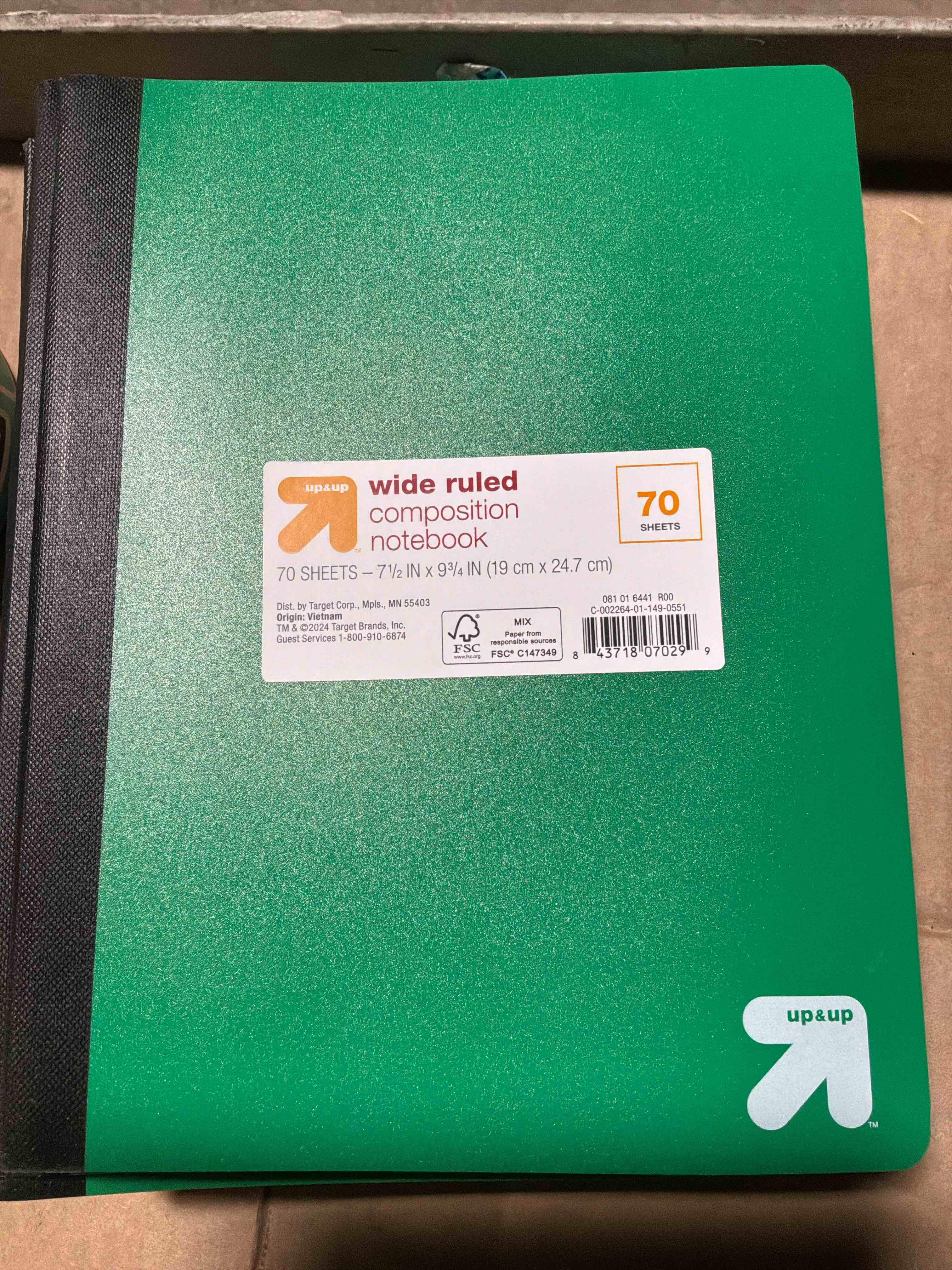 Condition photo showing New/Like New for Wide Ruled Green Flexible Cover Composition Notebook - up&up™: 70 Pages, 7.5x9.75", Tween & Child, Sewn Binding