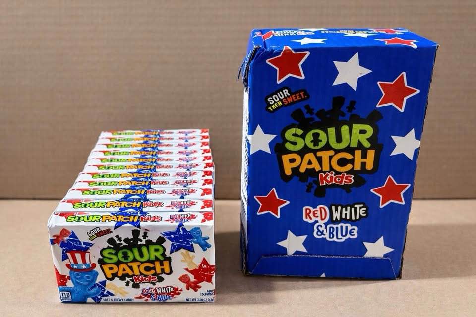 case of 12 Sour Patch Kids Red, White & Blue Soft & Chewy Candy, 3.08 oz