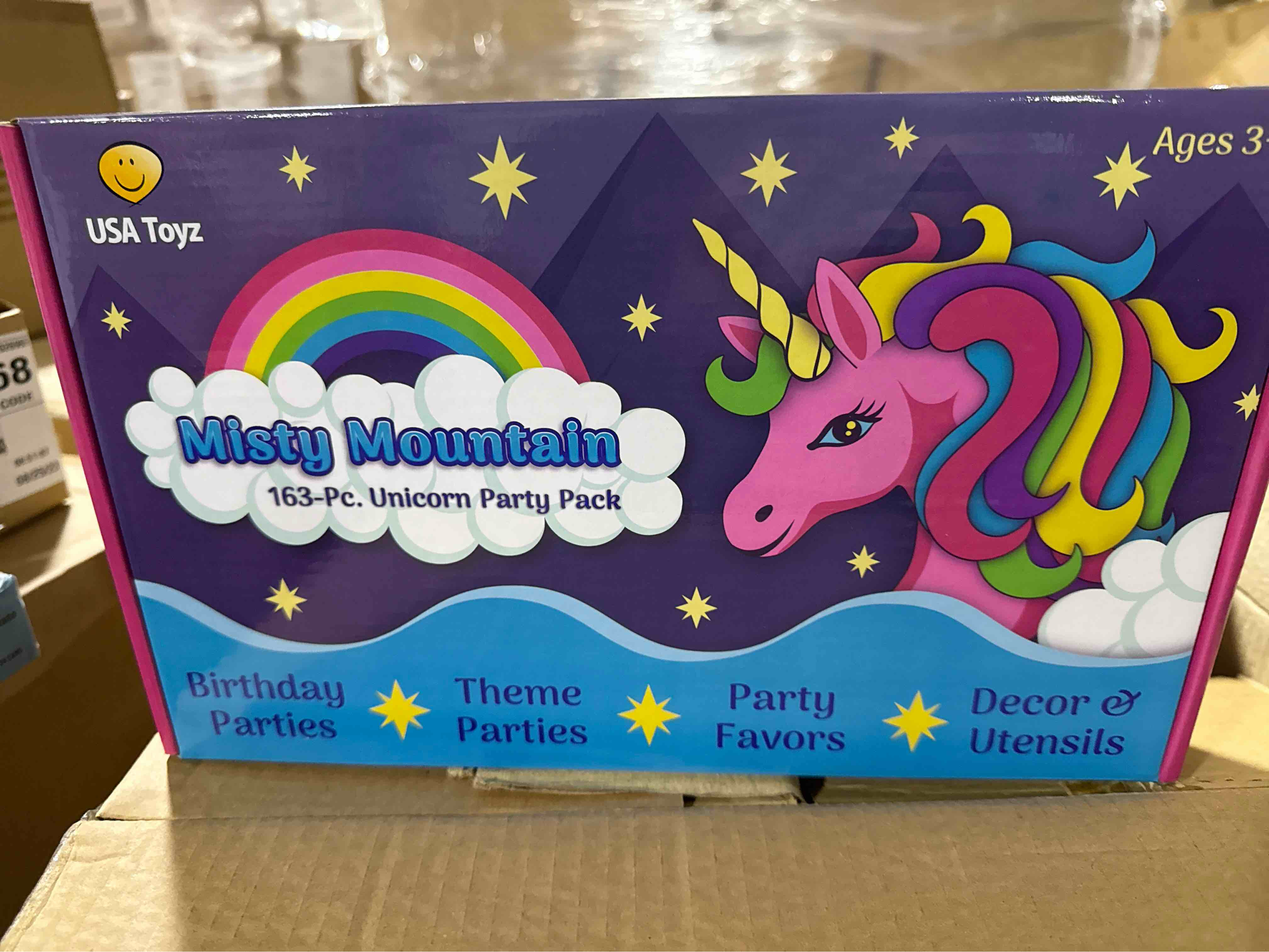 Condition photo showing New/Like New for USA Toyz Rainbow Unicorn Party Supplies - 163pk Unicorn Party Favors and Unicorn Birthday Decorations with Unicorn Headbands, Invitations, Plates, Cups, and Napkin Sets