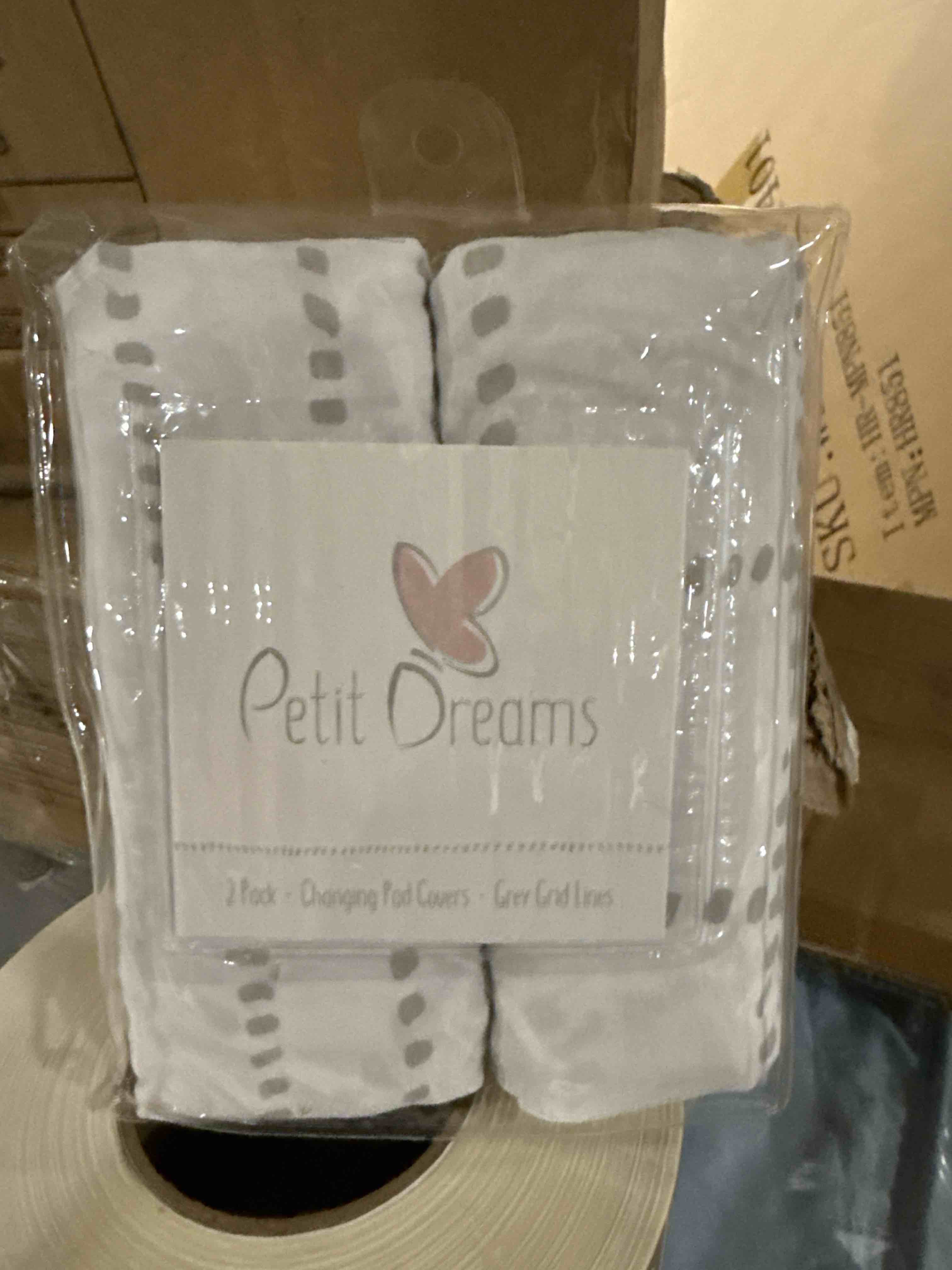 Condition photo showing New/Like New for Petit Dreams 2 Pack Changing Pad Cover Grey Grid Lines