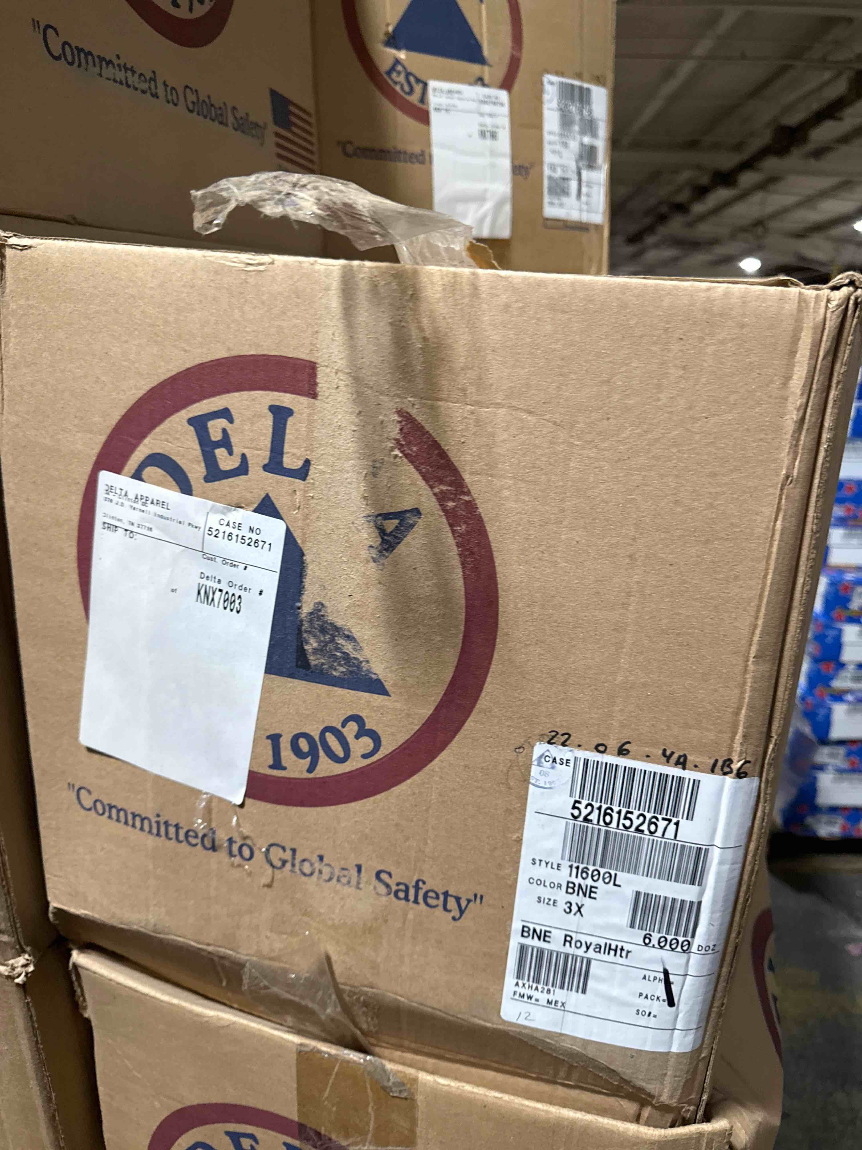 Condition photo showing New/Like New for Case of 72 Delta T-Shirt Royal Heather Size 3X 