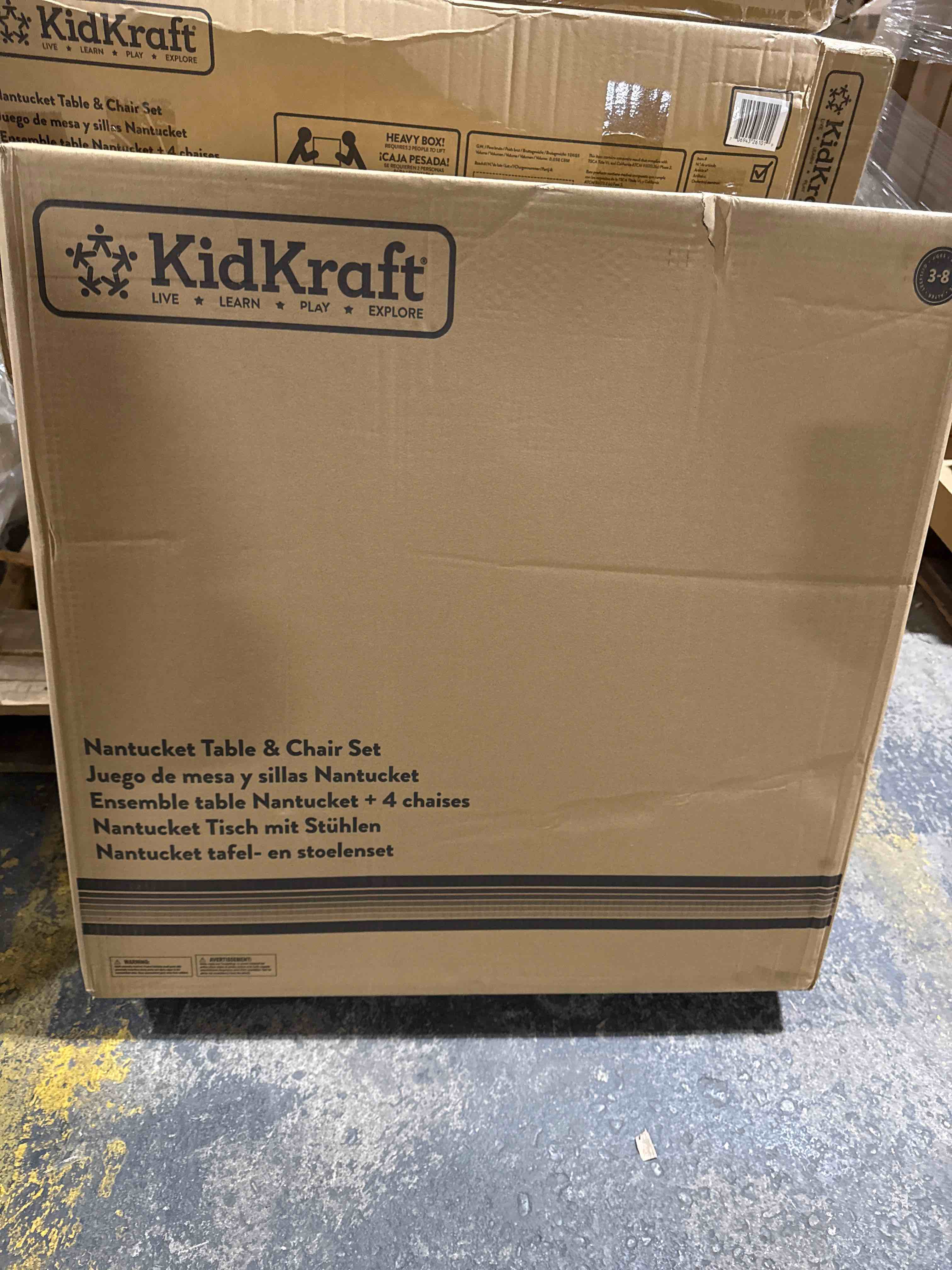 Condition photo showing New/Like New for KidKraft Nantucket Kid's Wooden Table & 4 Chairs Set with Wainscoting Detail, Pastel, Gift for Ages 3-8