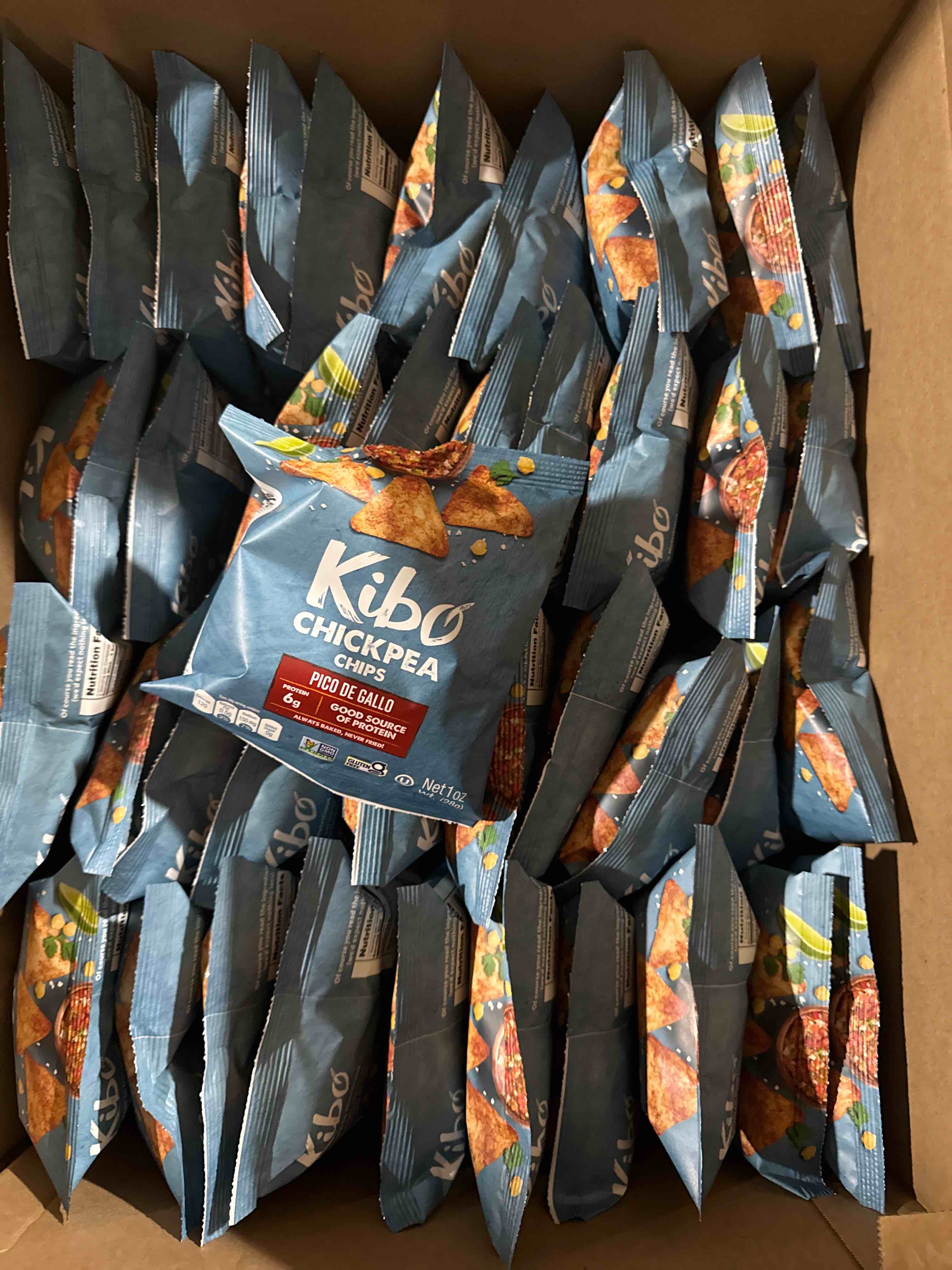 Condition photo showing New/Like New for Case of 80 Kibo Chickpea Pico de Gallo Chips 1oz (BB 11/06/2025) 