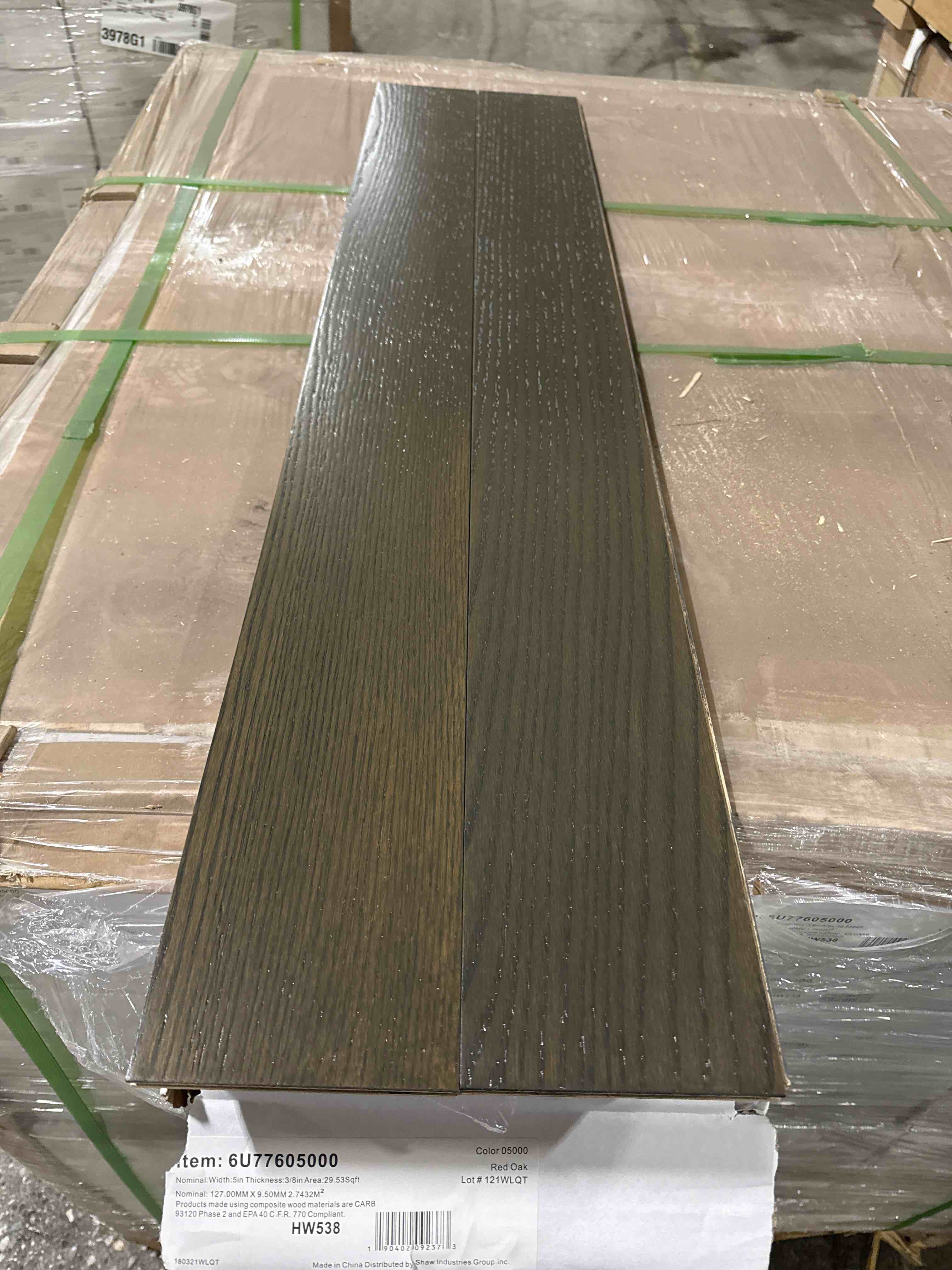 Condition photo showing Brand New for Engineered flooring Red Oak  5 inch width  (29.53 sq ft/ box) 40 boxes - bid per sq ft 