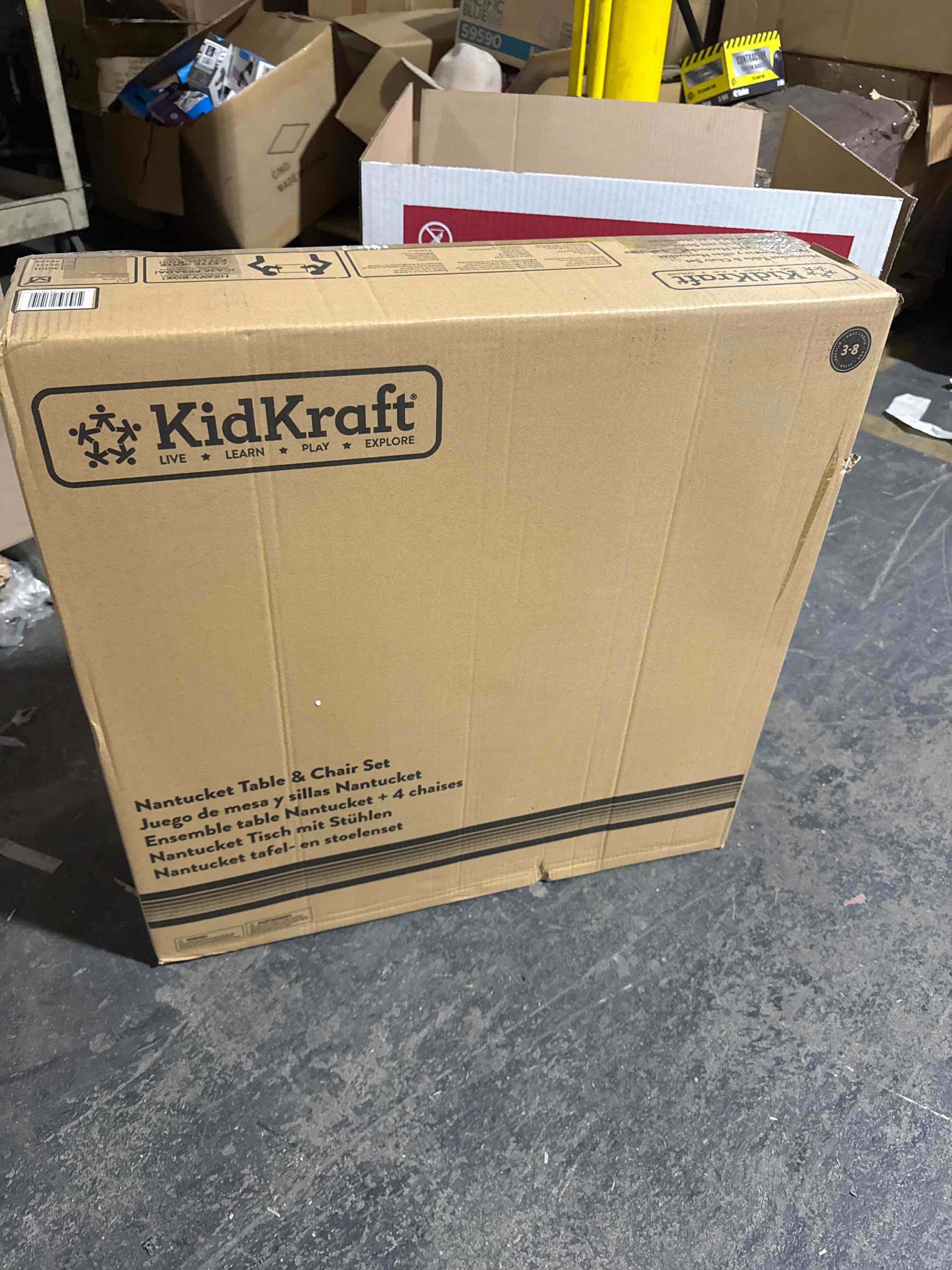 Condition photo showing New/Like New for KidKraft Nantucket Kid's Wooden Table & 4 Chairs Set with Wainscoting Detail, Pastel, Gift for Ages 3-8