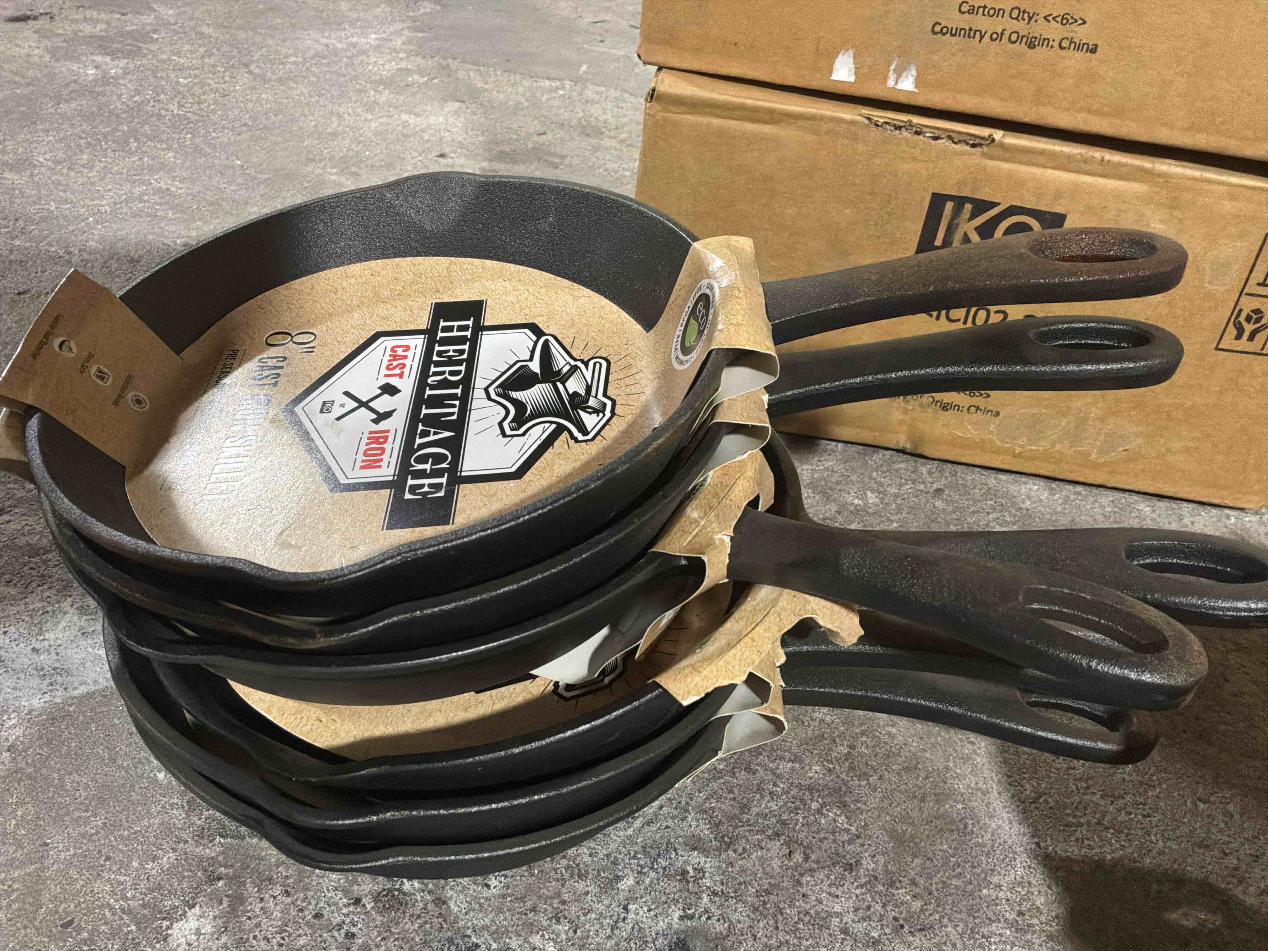 Box of 6 Heritage Cast Iron 8” Cast Iron Skillet 