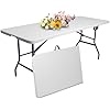 6ft Folding Plastic Table for Display, Camping, Party, Dining, BBQ, Picnic with Carrying Handle, White