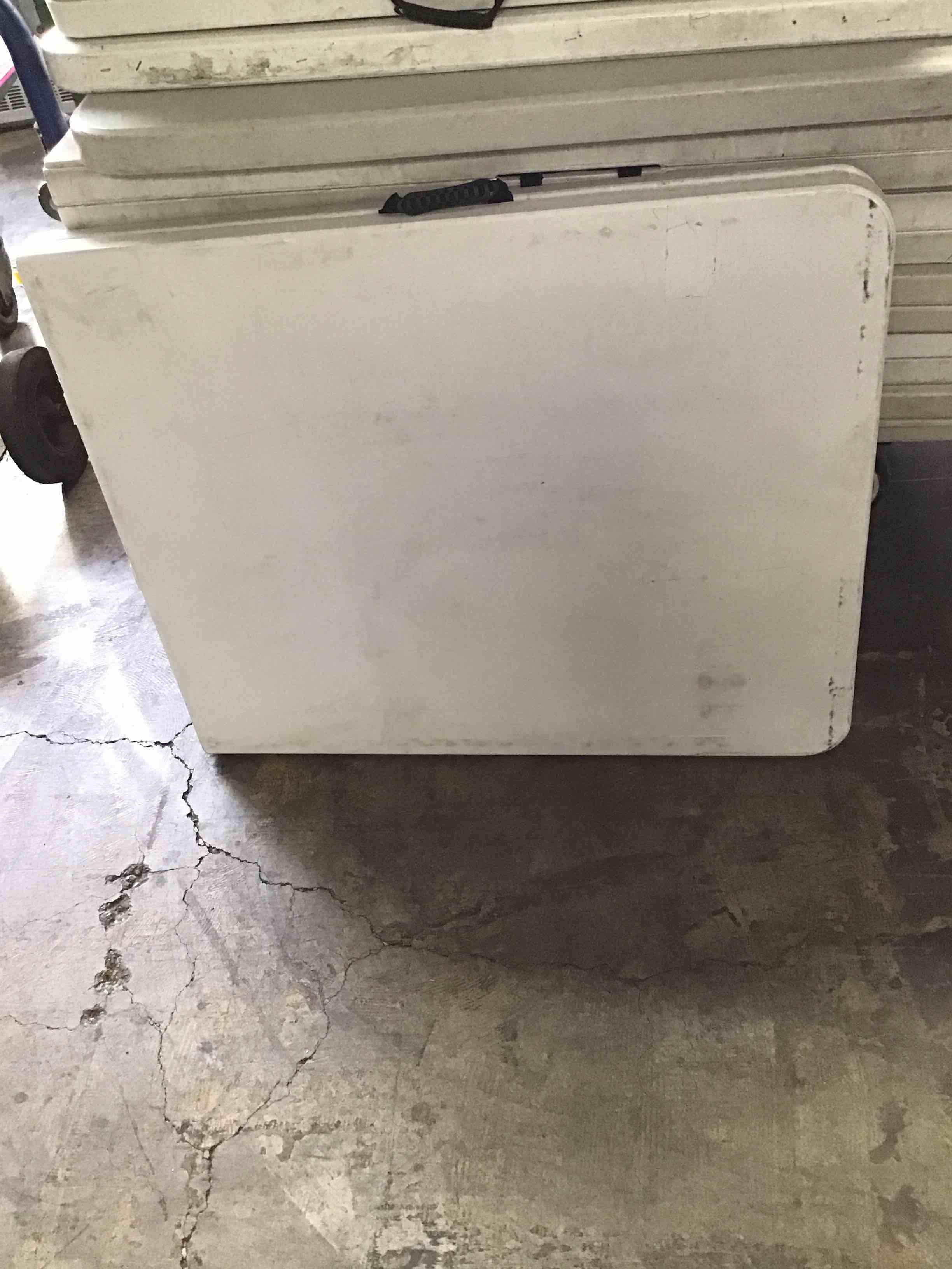 Condition photo showing As Is for 6ft Folding Plastic Table for Display, Camping, Party, Dining, BBQ, Picnic with Carrying Handle, White