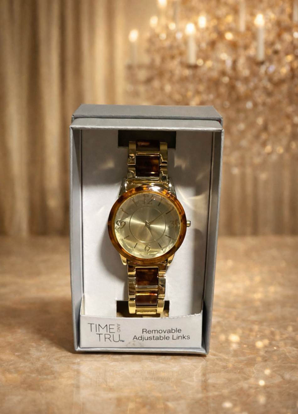 Time And Tru Adult Ladies Faux Tortoise Bracelet Watch