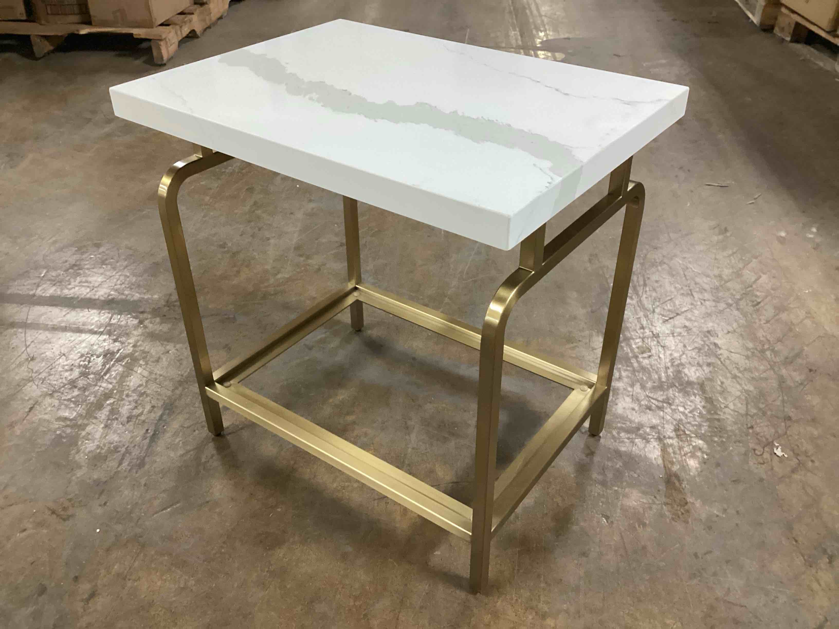 Condition photo showing New/Like New for Landing Faux White Marble Side Table With Brushed Satin Brass Frame, 24in x 18in x 24in (2 Boxes - Bottom Glass Piece Not Included)