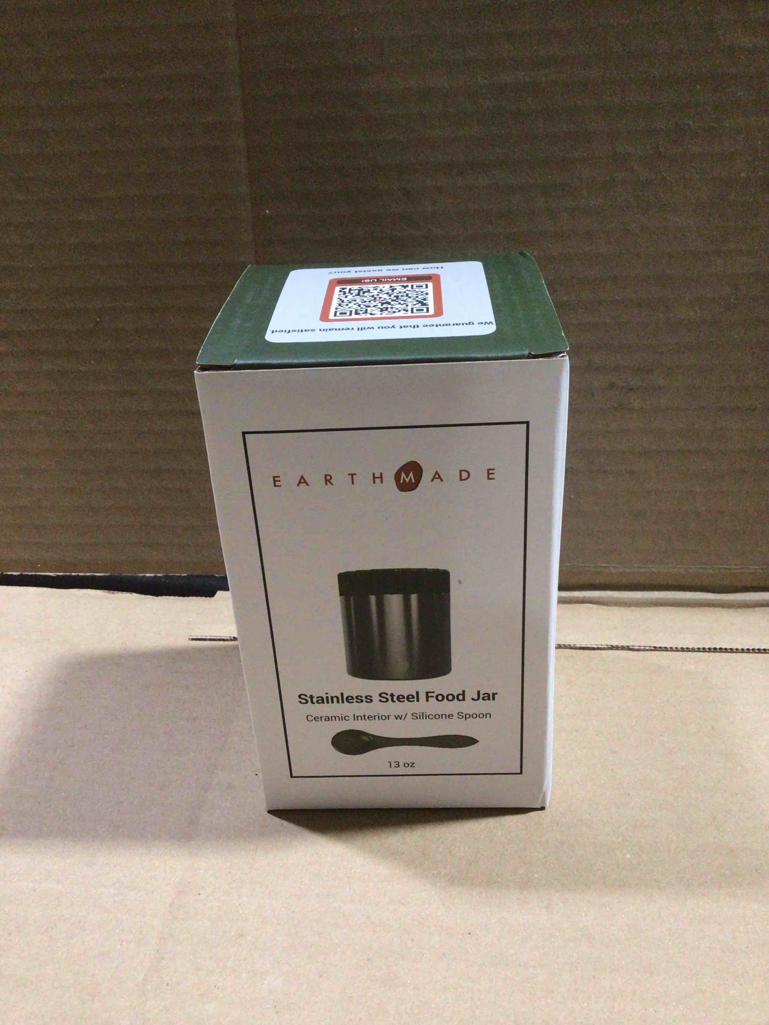 Condition photo showing New/Like New for Earthmade Stainless Steel Insulated Food Jar,13 oz Food Thermos for Hot Soup & Cold Fruit, Ceramic Interior Food Container, Silicone spoon Eco-Friendly