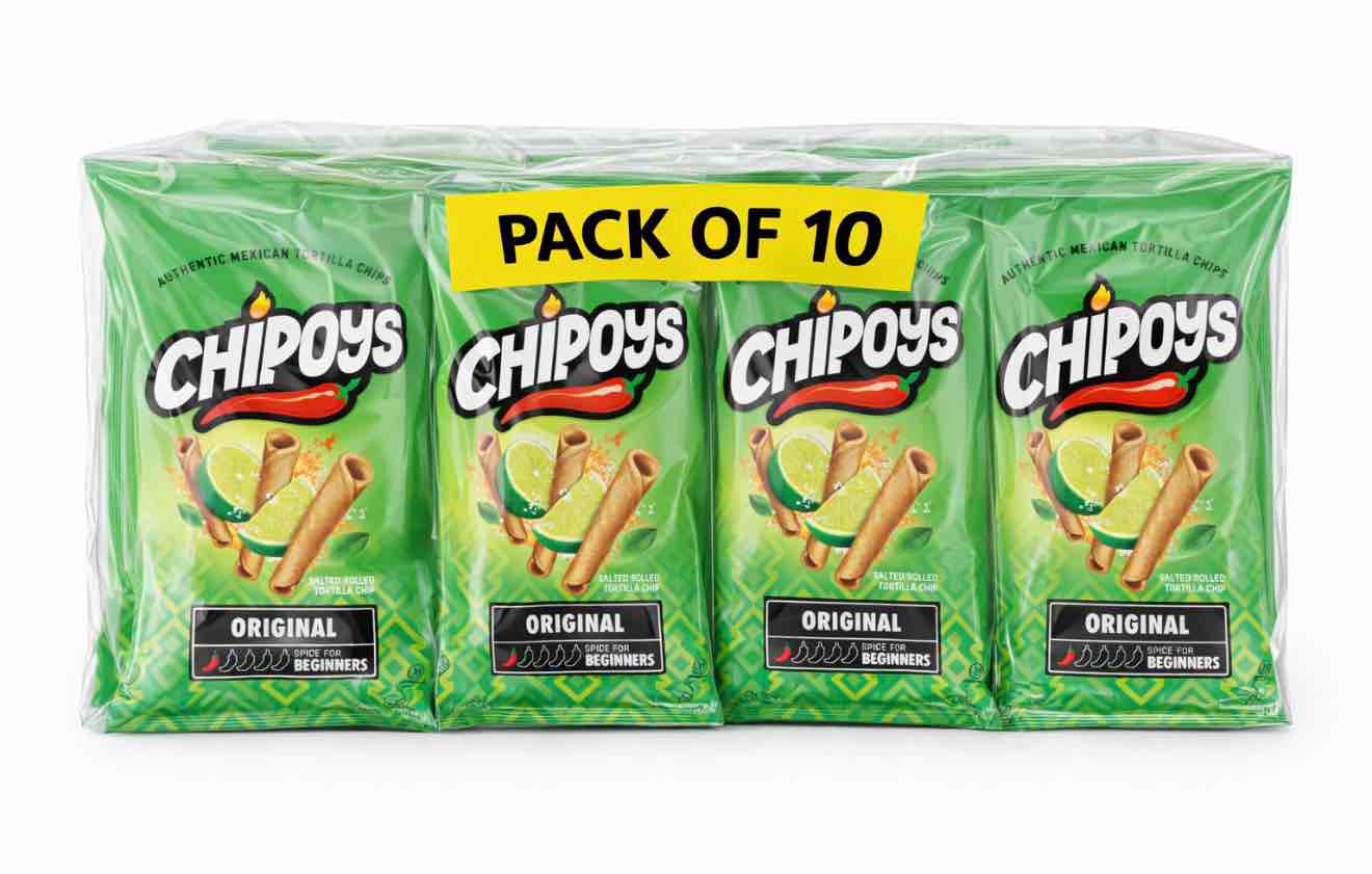 Pack of 10 Chipoys Original Lightly Salted with Lime Rolled Corn Tortilla Chips, Gluten-Free, No Trans Fat, High Protein, Low-Calorie Flavorful Mexican Snacks, Made of Premium Crunchy Maiz Chips with Natural Ingredients BB 10.8.25