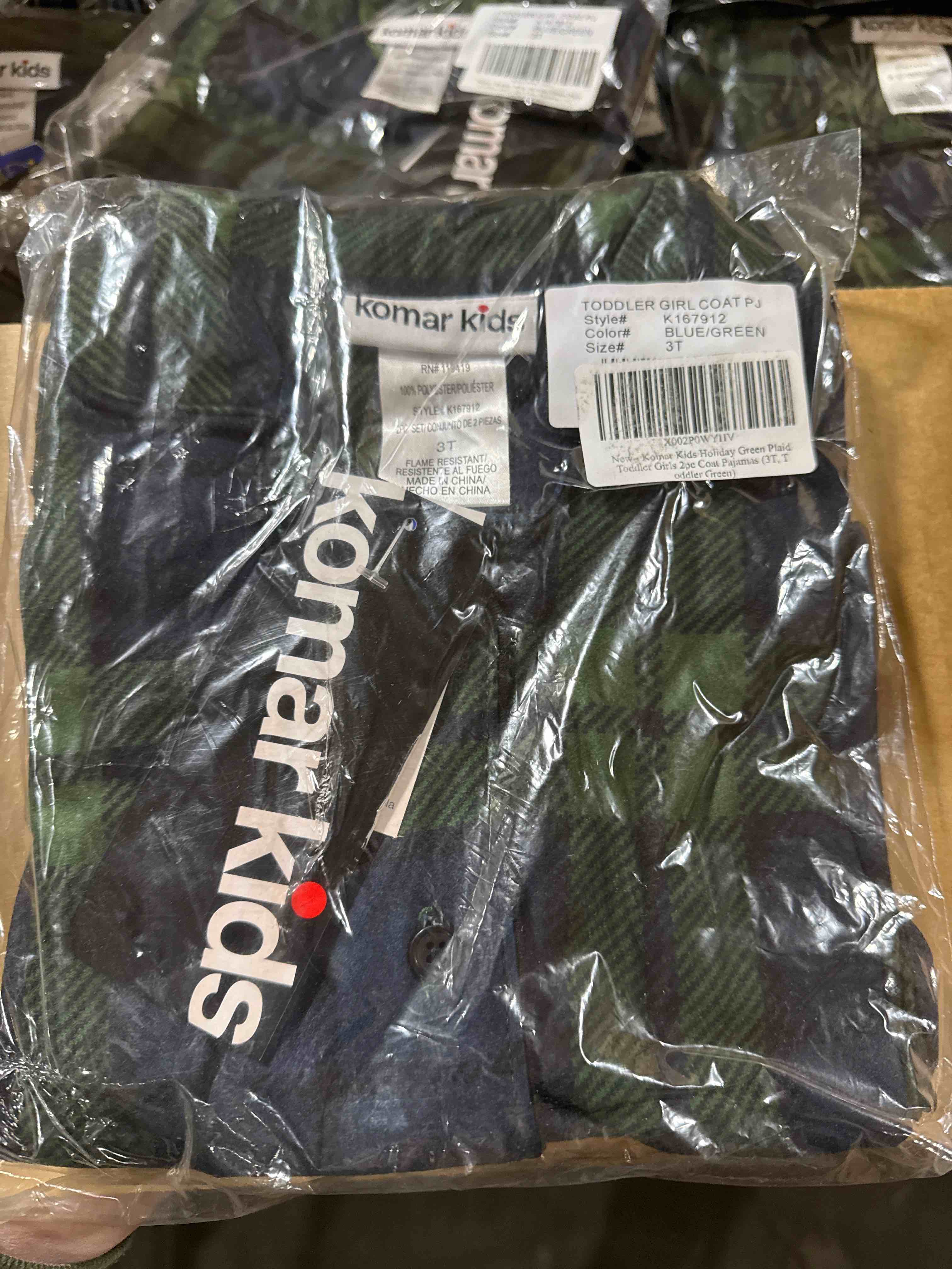 Condition photo showing Brand New for Size 3T Komar Kids Girls Classic Holiday K167912 - Plaid 2-Piece Coat Pajama Set Toddler Christmas Pajamas