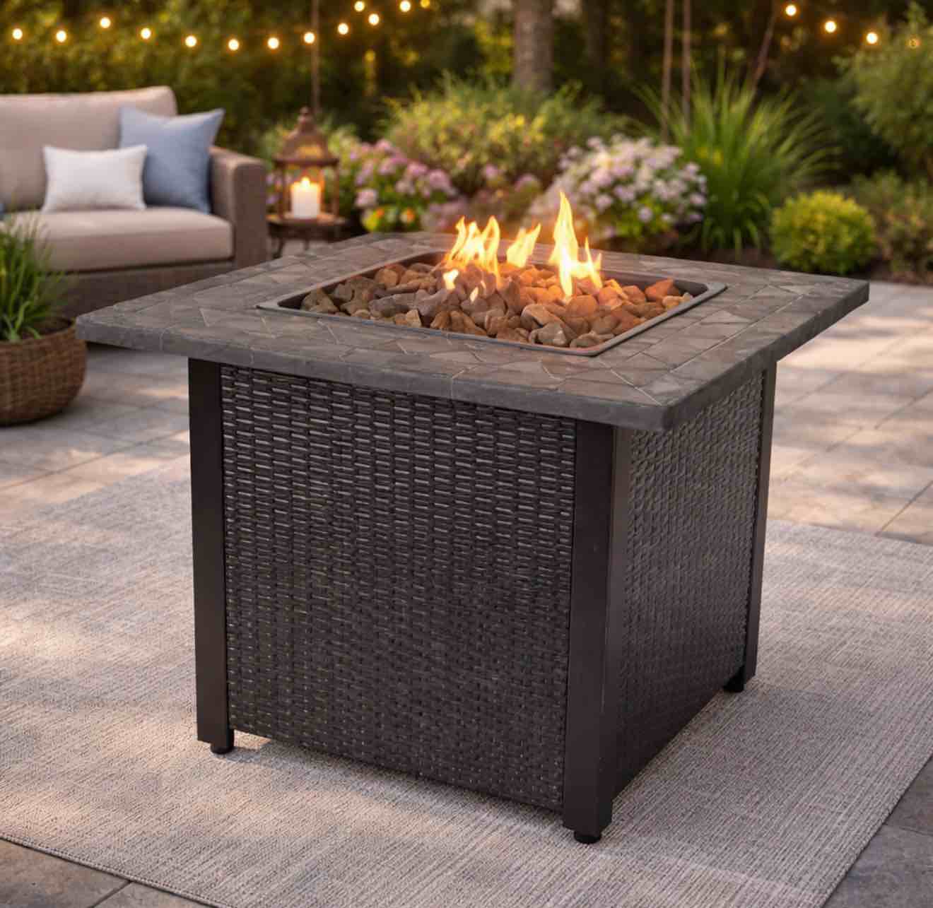Endless Summer 30  Outdoor Propane Gas Rock Top Fire Pit (Green Fire Glass)