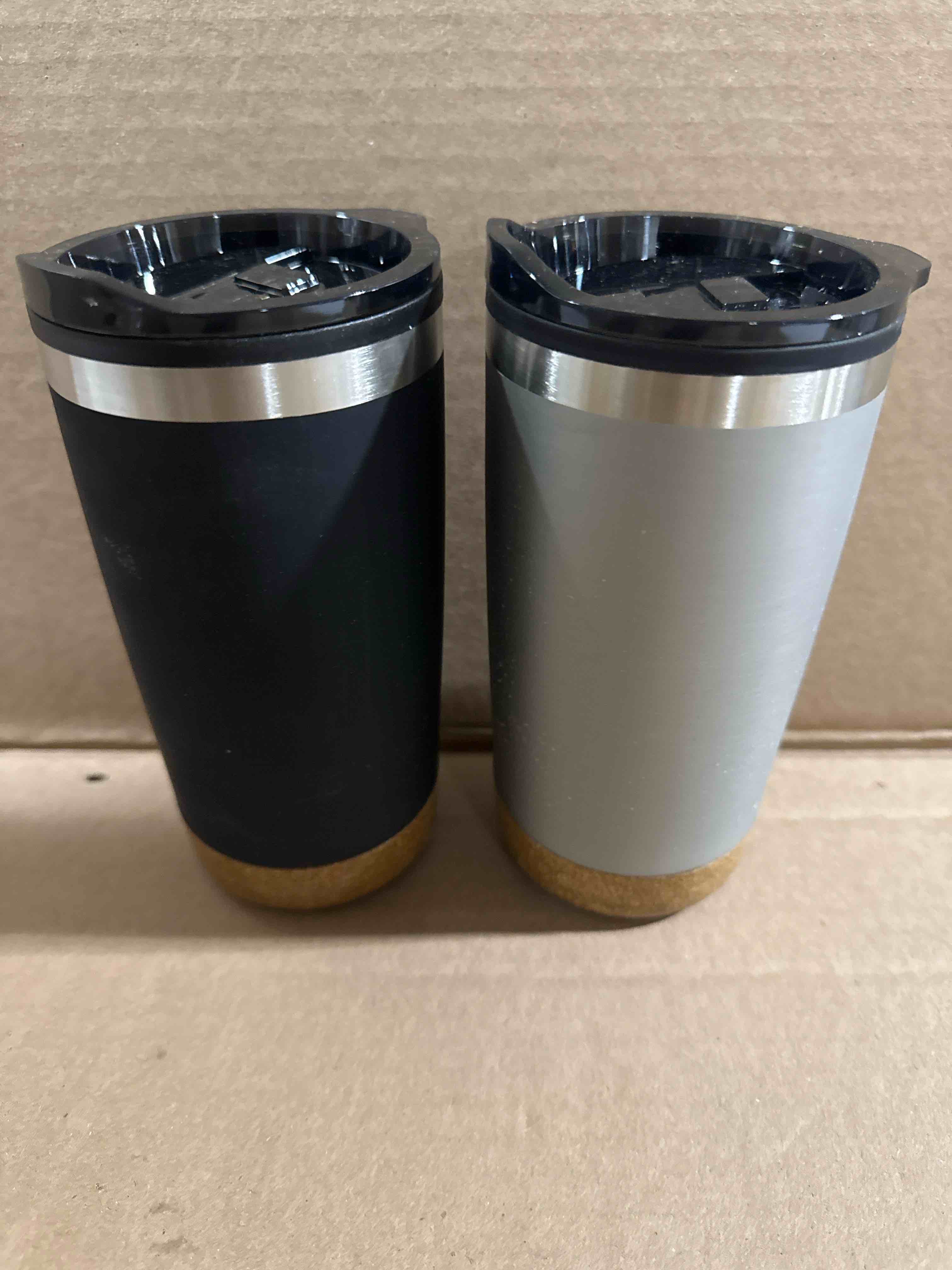 Condition photo showing New/Like New for Pack of 2- 20oz Halcyon Tumbler Black/ Silver on Cork 