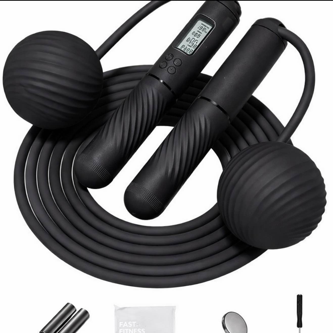 Skipping Ropes for Adults -Cordless Counter Jump Rope with Large Cordless Ball-Weighted Jump Rope for Women with LCD Display Black 