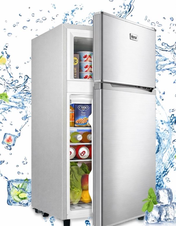 WANAI 3.5 Cu ft Two Door Mini Fridge, silver 