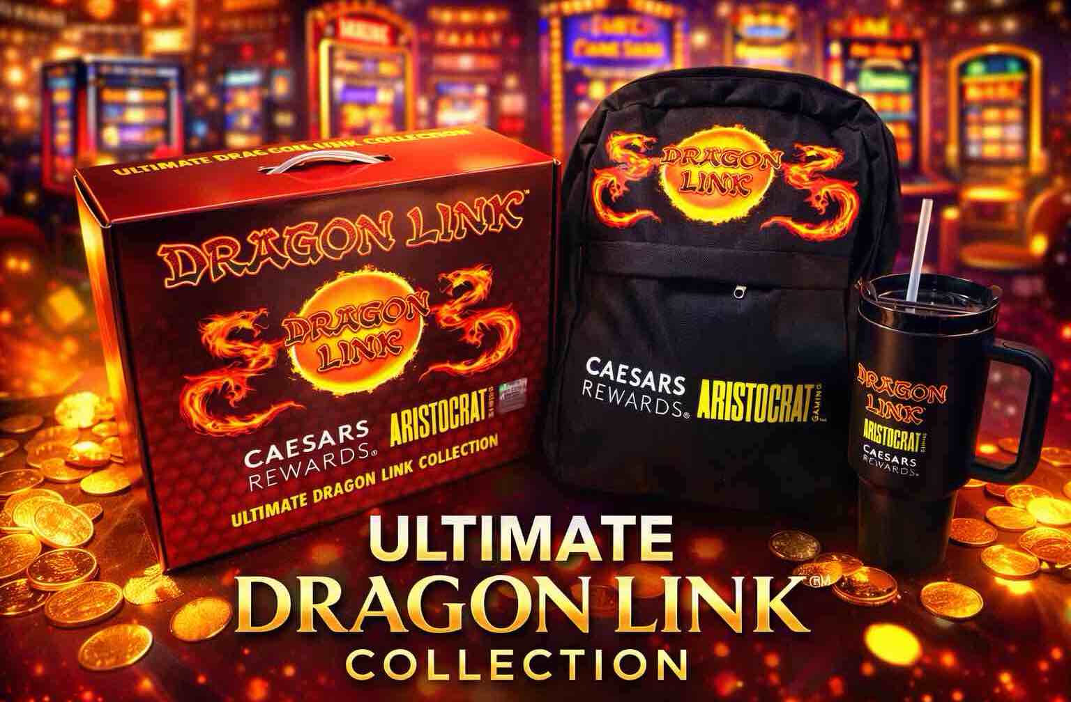 Dragon Link Caesar rewards gift box backpack and Tumblr set