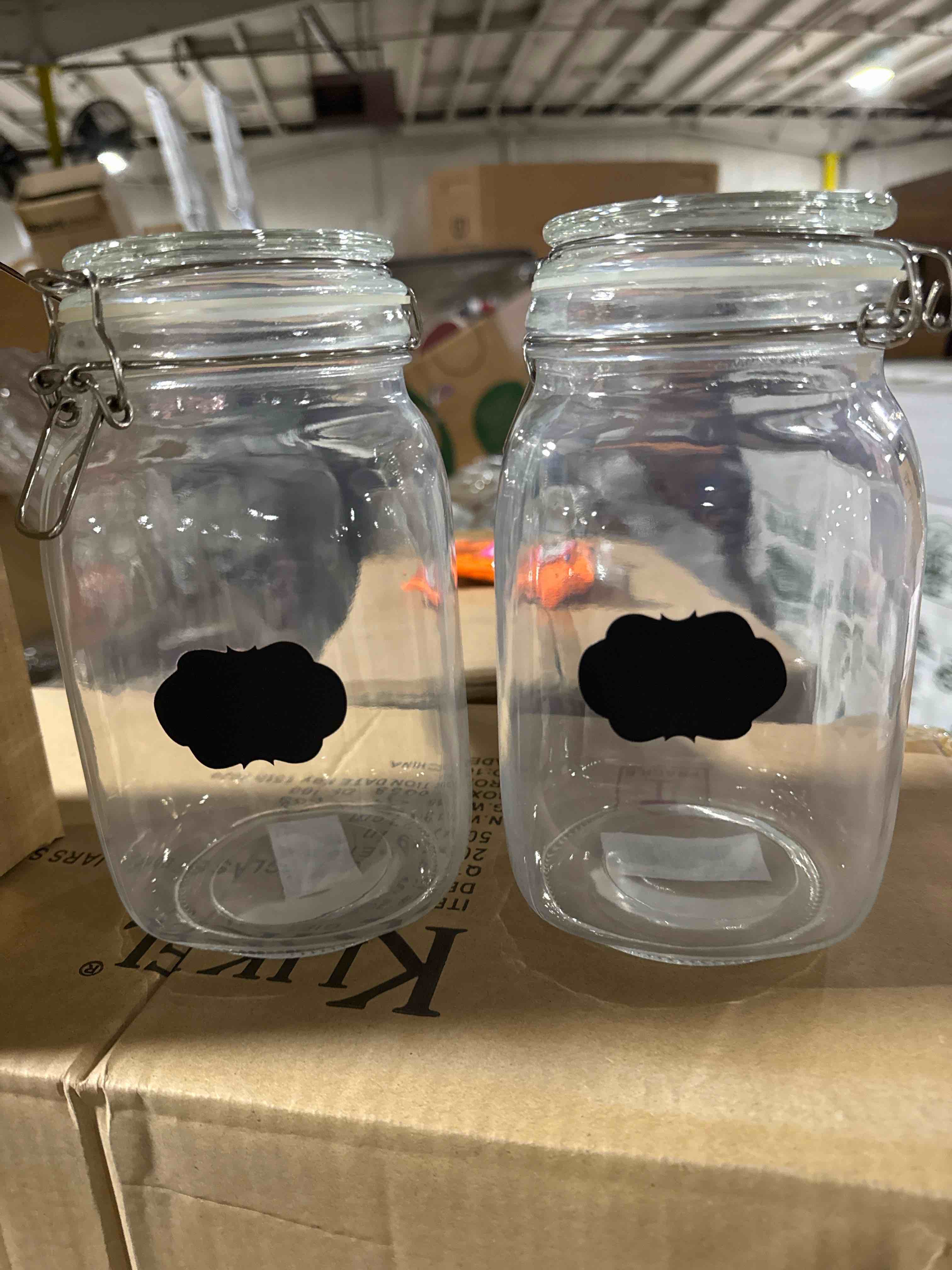 Condition photo showing New/Like New for Set of 2 Square Glass Jar With Sticker 