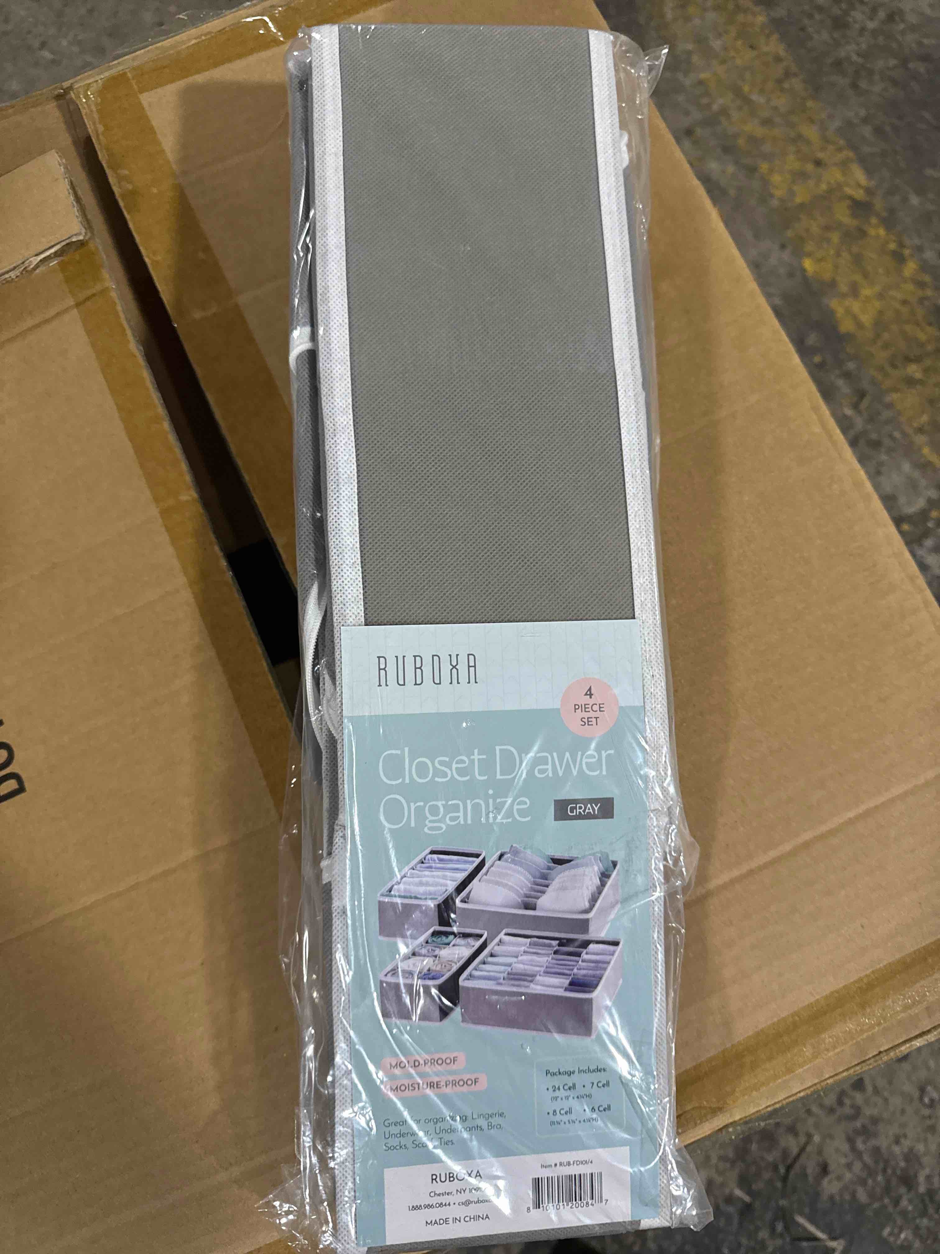 Condition photo showing New/Like New for Ruboxa Dresser Organizer - Set of 4 Drawer Organizers for Clothing, Bra and Underwear Organizer Bins for Bedroom Organization, Breathable, Easy Assemble, Foldable, for Lingerie, Sock, Tie ETC. (Gray)